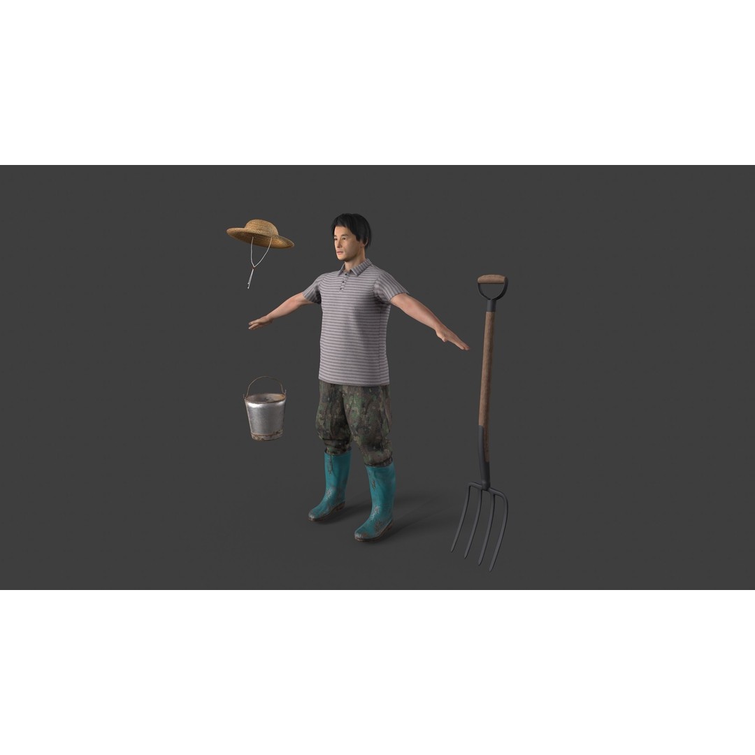 Farmer Avatar 3D Model – Low Poly Character with Animation, FBX & MAX - View 5