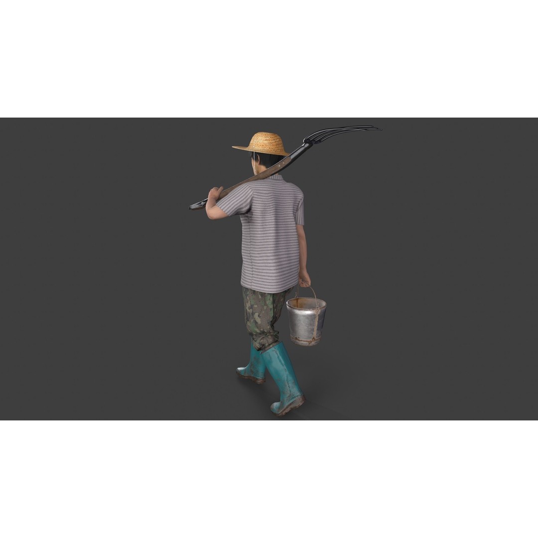 Farmer Avatar 3D Model – Low Poly Character with Animation, FBX & MAX - View 9