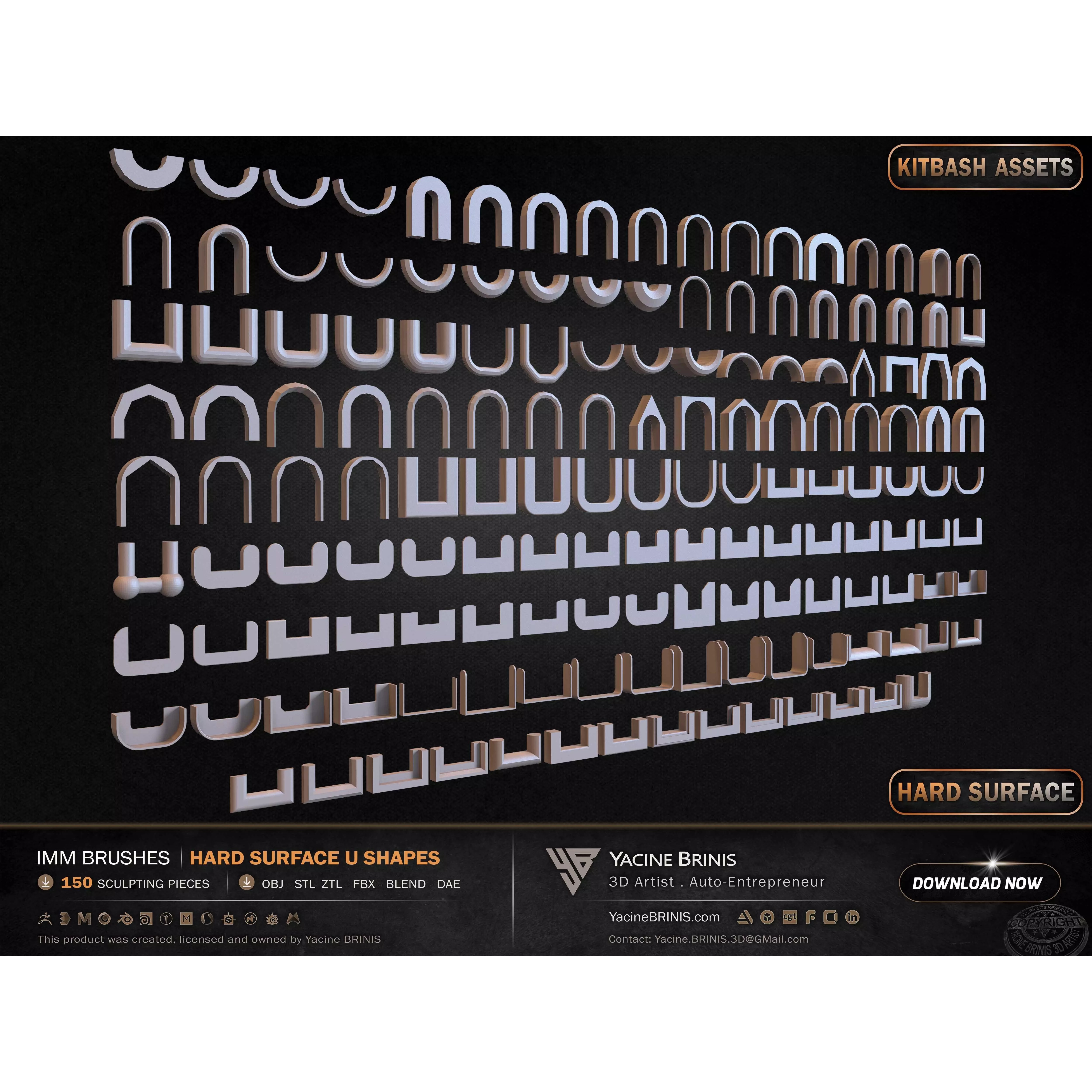 150 Hard Surface IMM U Shapes - Low-Poly 3D Model - View 10