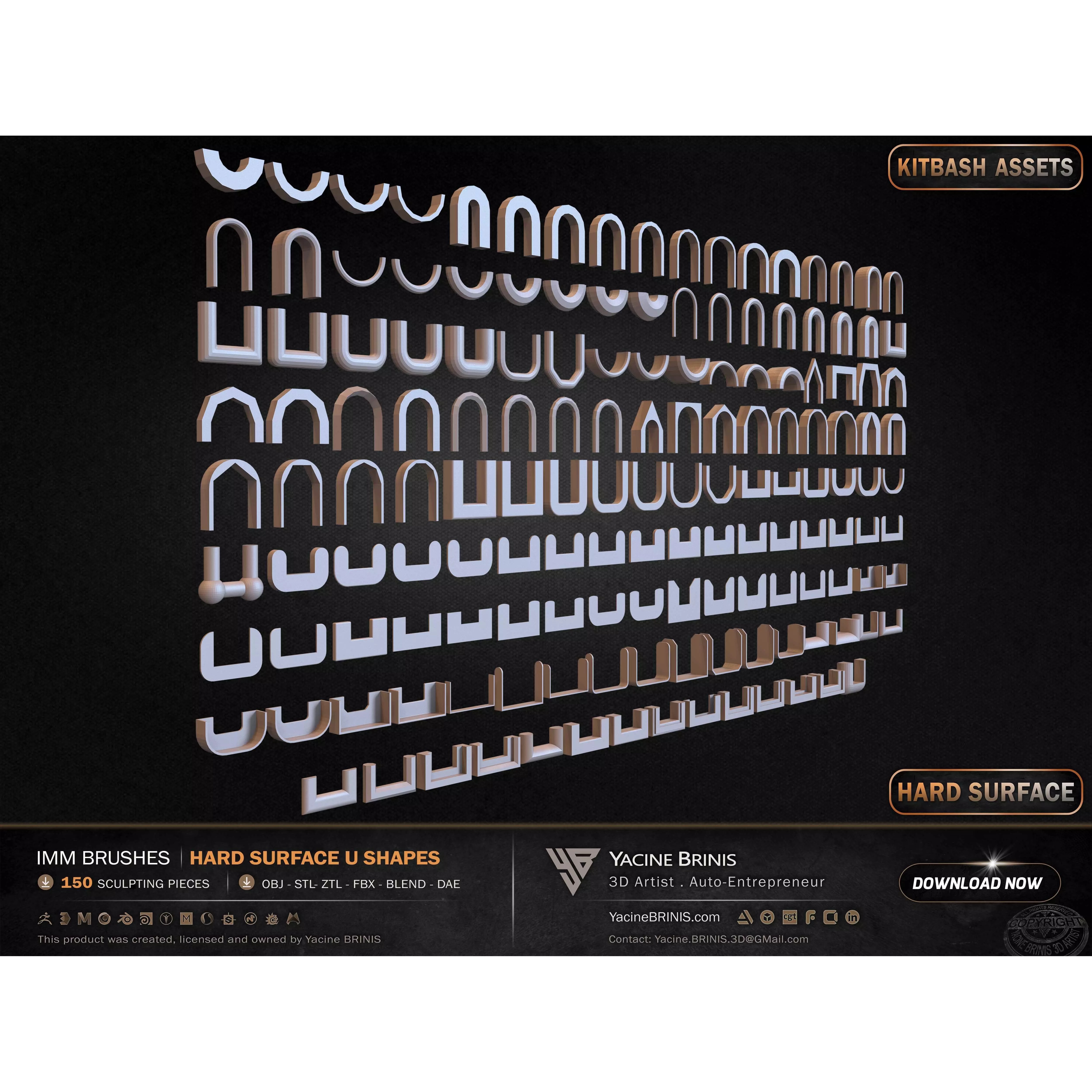 150 Hard Surface IMM U Shapes - Low-Poly 3D Model - View 11