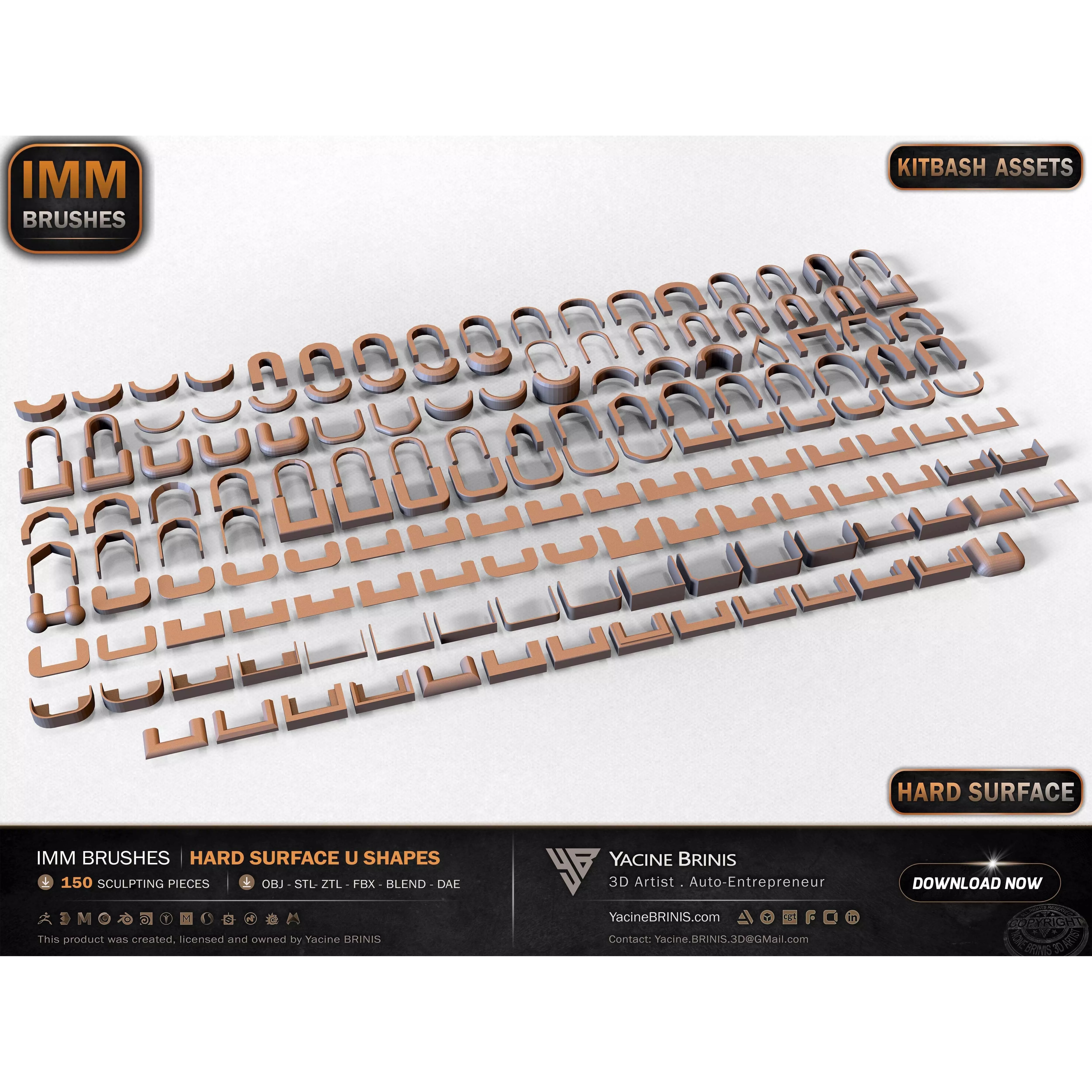 150 Hard Surface IMM U Shapes - Low-Poly 3D Model - View 12