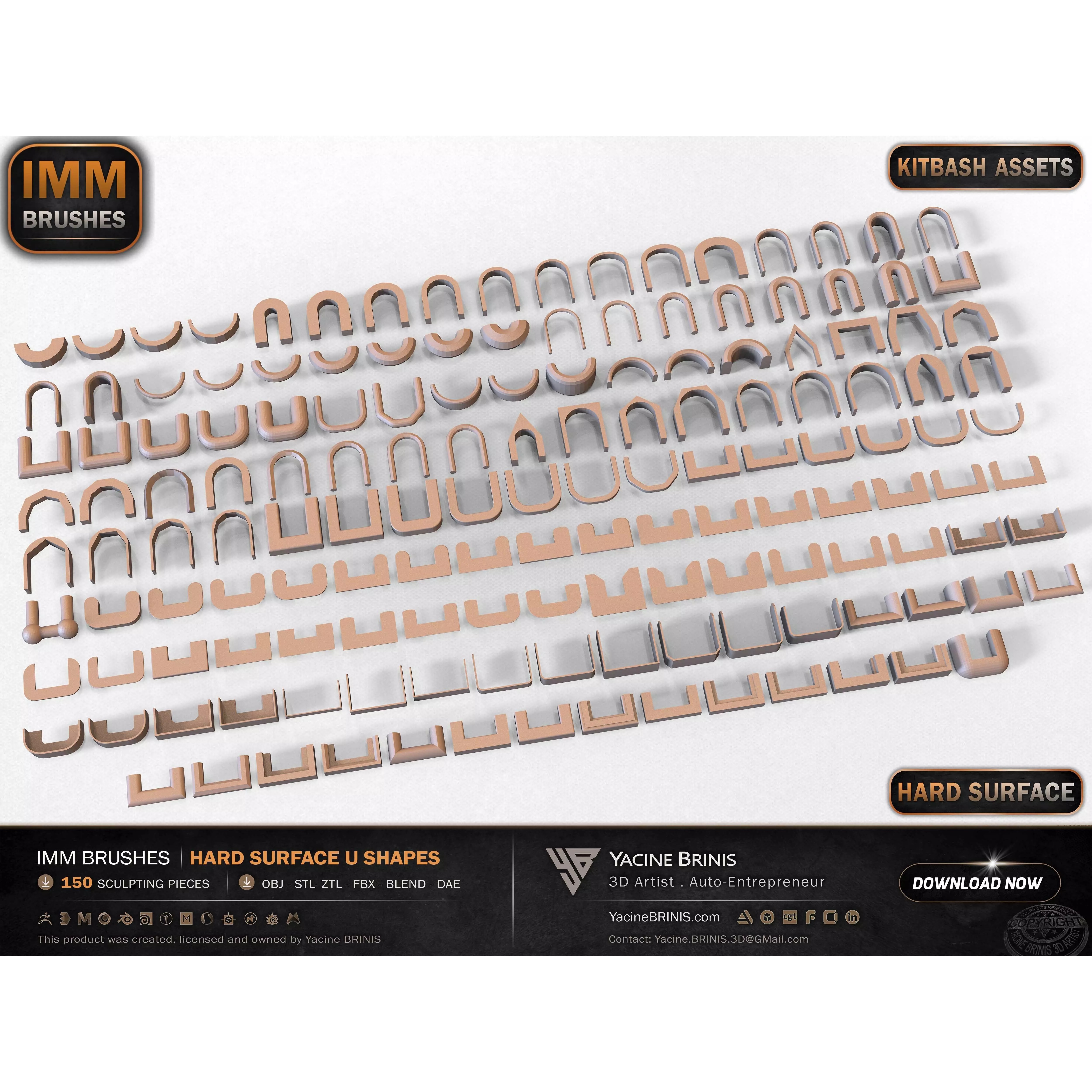 150 Hard Surface IMM U Shapes - Low-Poly 3D Model - View 13