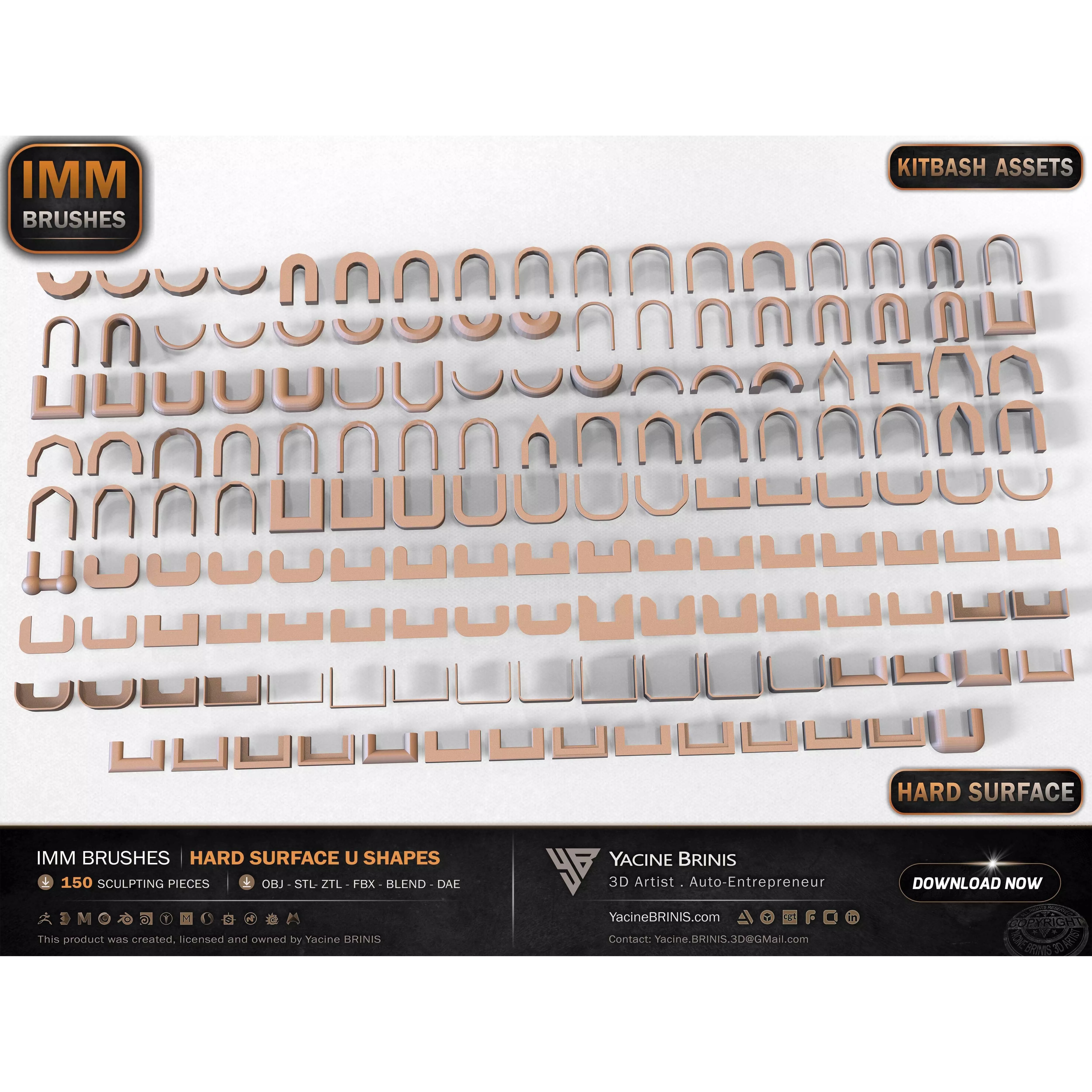 150 Hard Surface IMM U Shapes - Low-Poly 3D Model - View 14