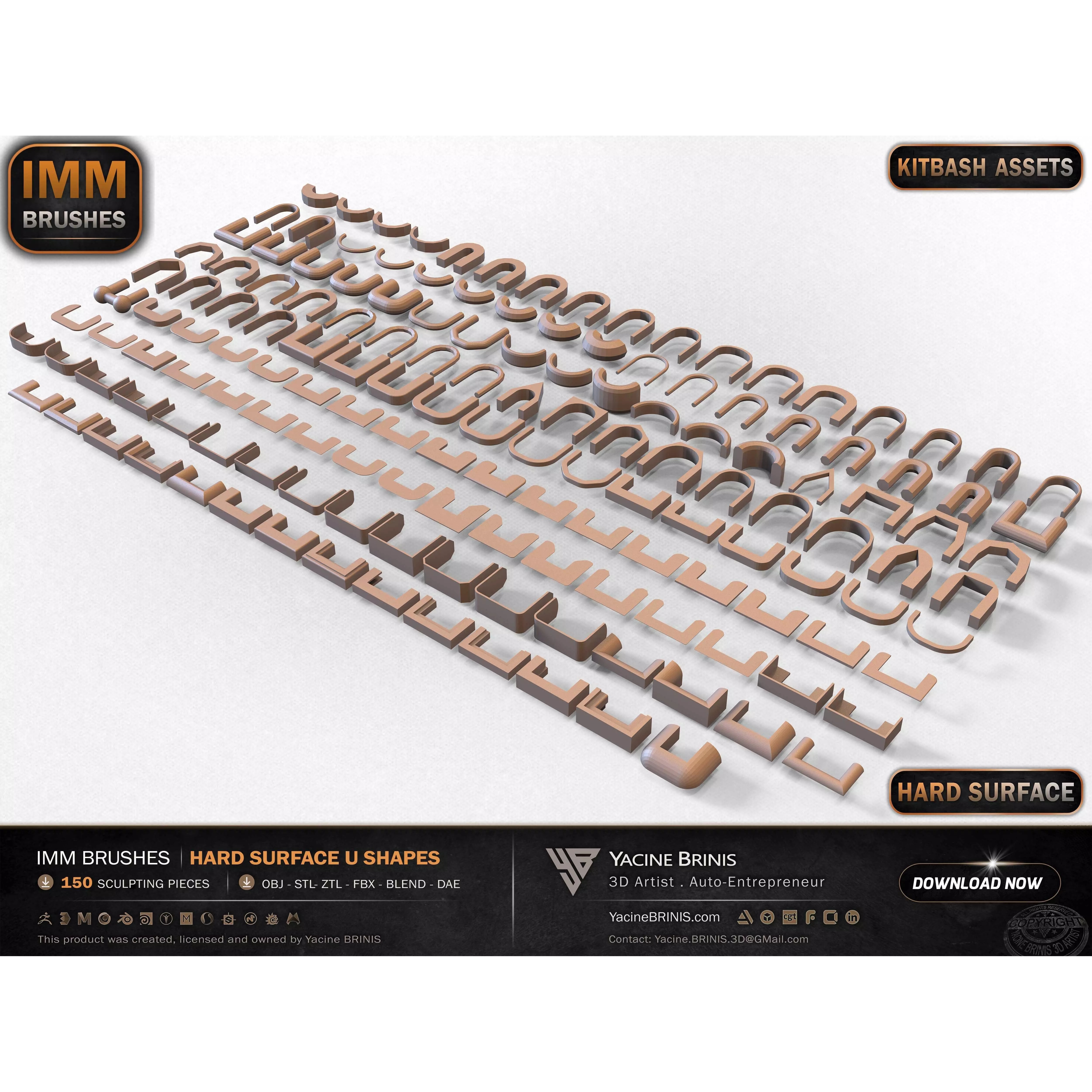 150 Hard Surface IMM U Shapes - Low-Poly 3D Model - View 15