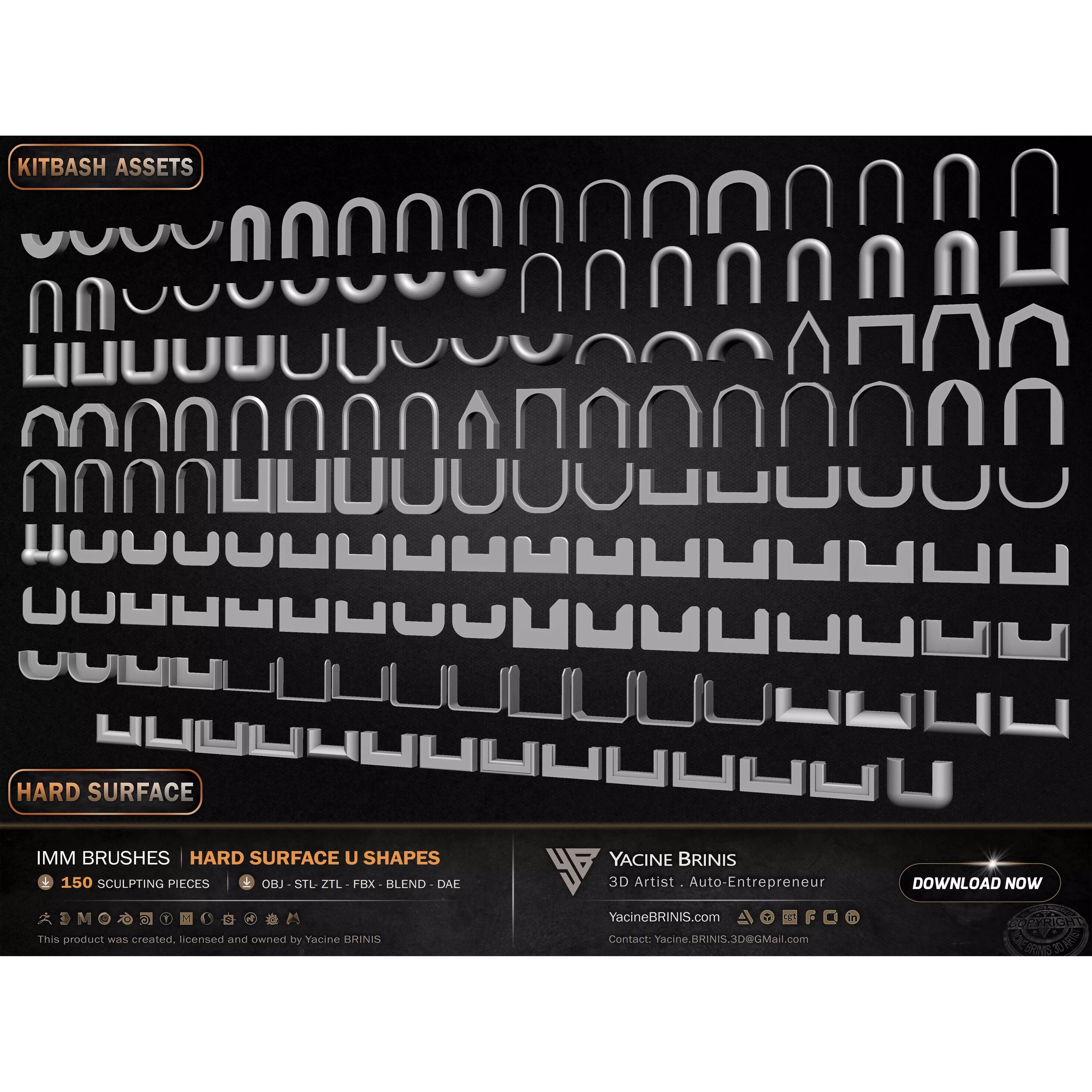 150 Hard Surface IMM U Shapes - Low-Poly 3D Model - View 19