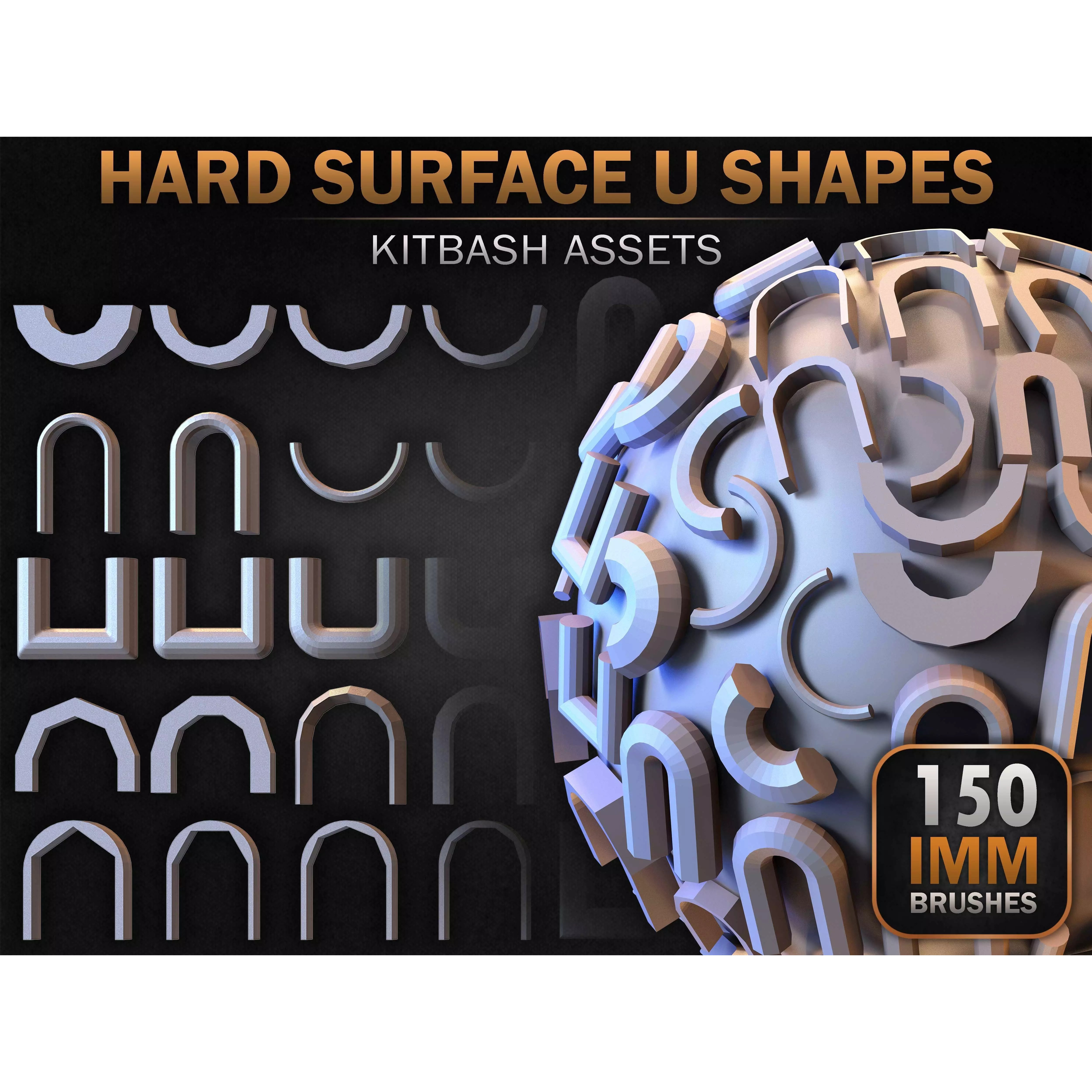 150 Hard Surface IMM U Shapes - Low-Poly 3D Model - View 2