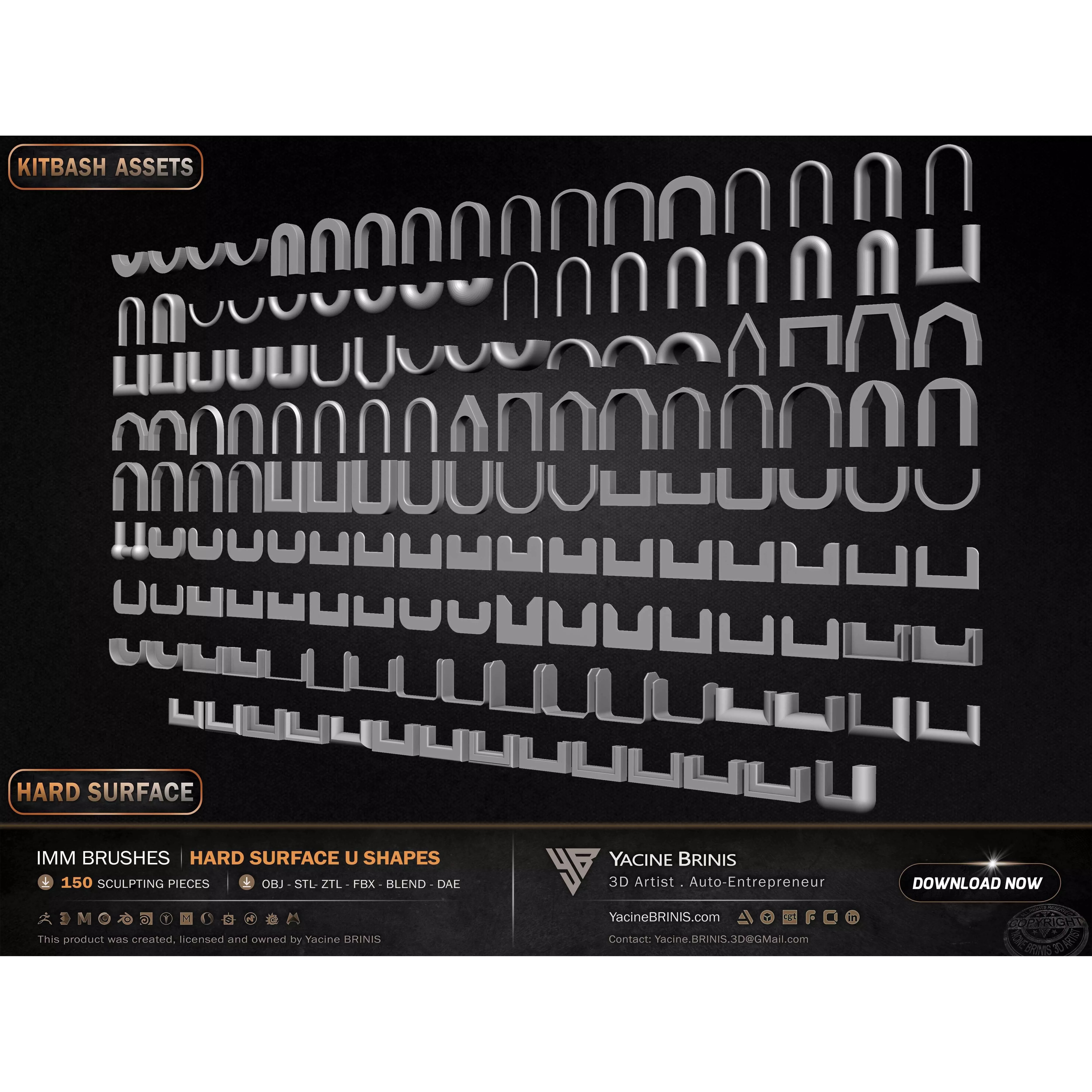 150 Hard Surface IMM U Shapes - Low-Poly 3D Model - View 20