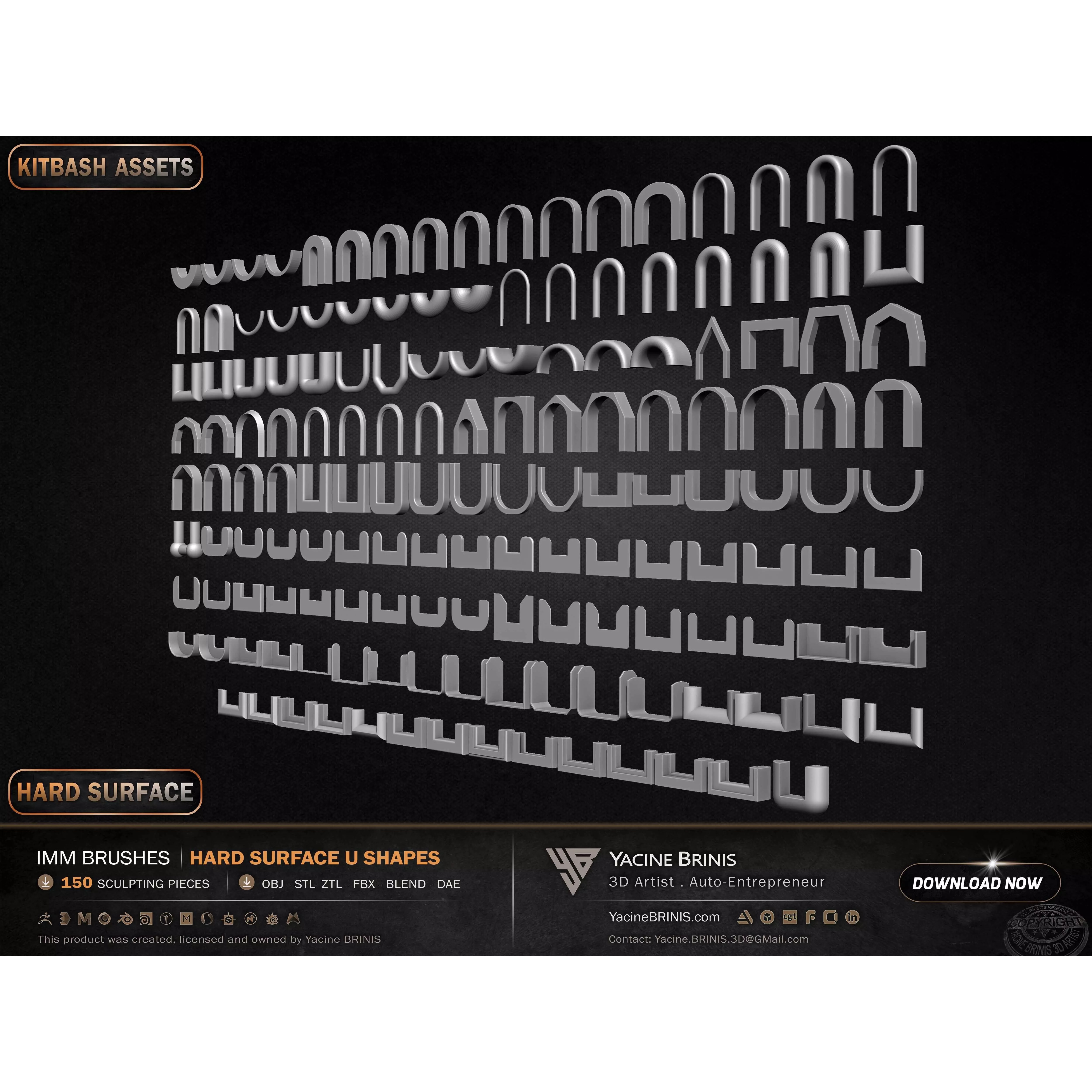150 Hard Surface IMM U Shapes - Low-Poly 3D Model - View 21