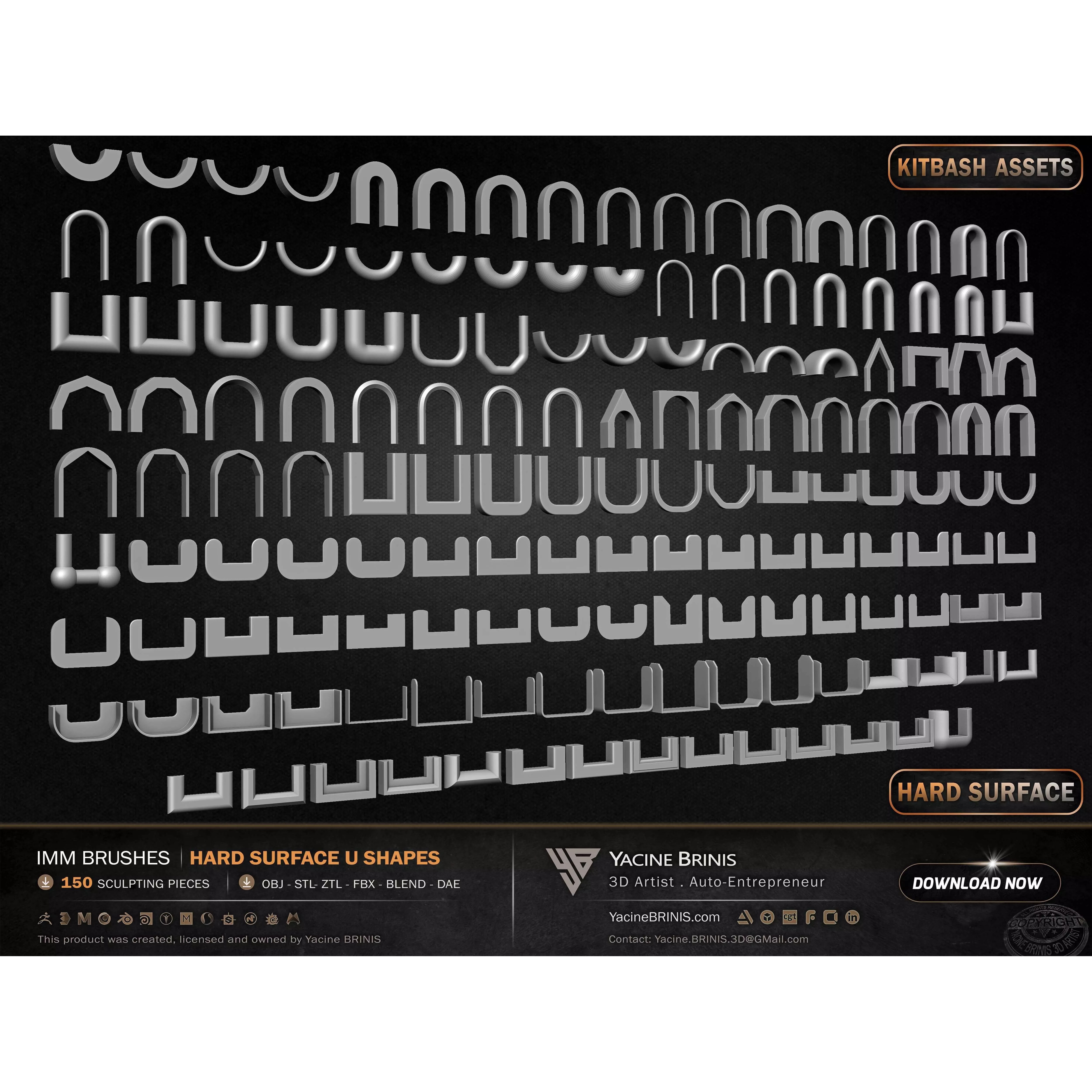 150 Hard Surface IMM U Shapes - Low-Poly 3D Model - View 23