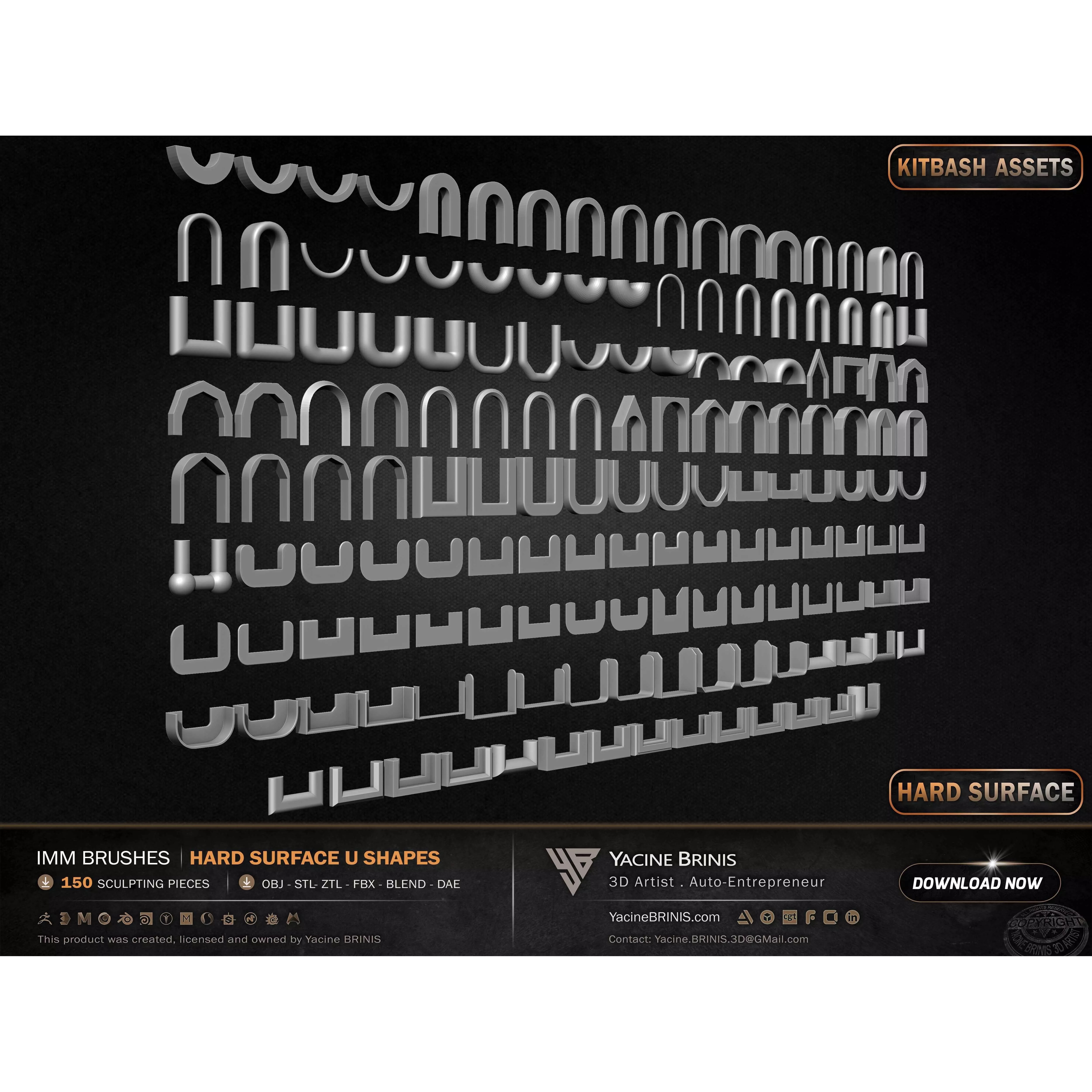 150 Hard Surface IMM U Shapes - Low-Poly 3D Model - View 24