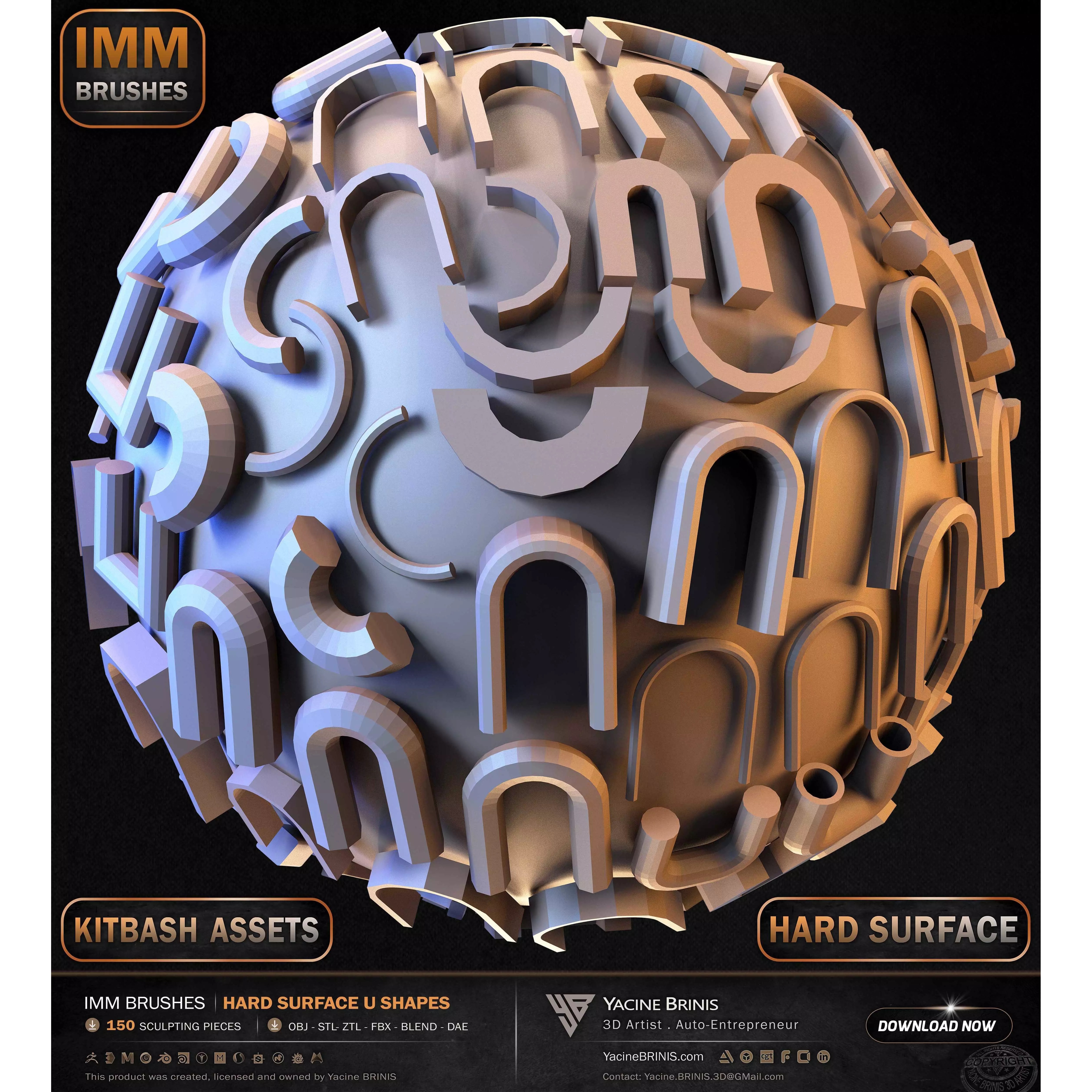 150 Hard Surface IMM U Shapes - Low-Poly 3D Model - View 27
