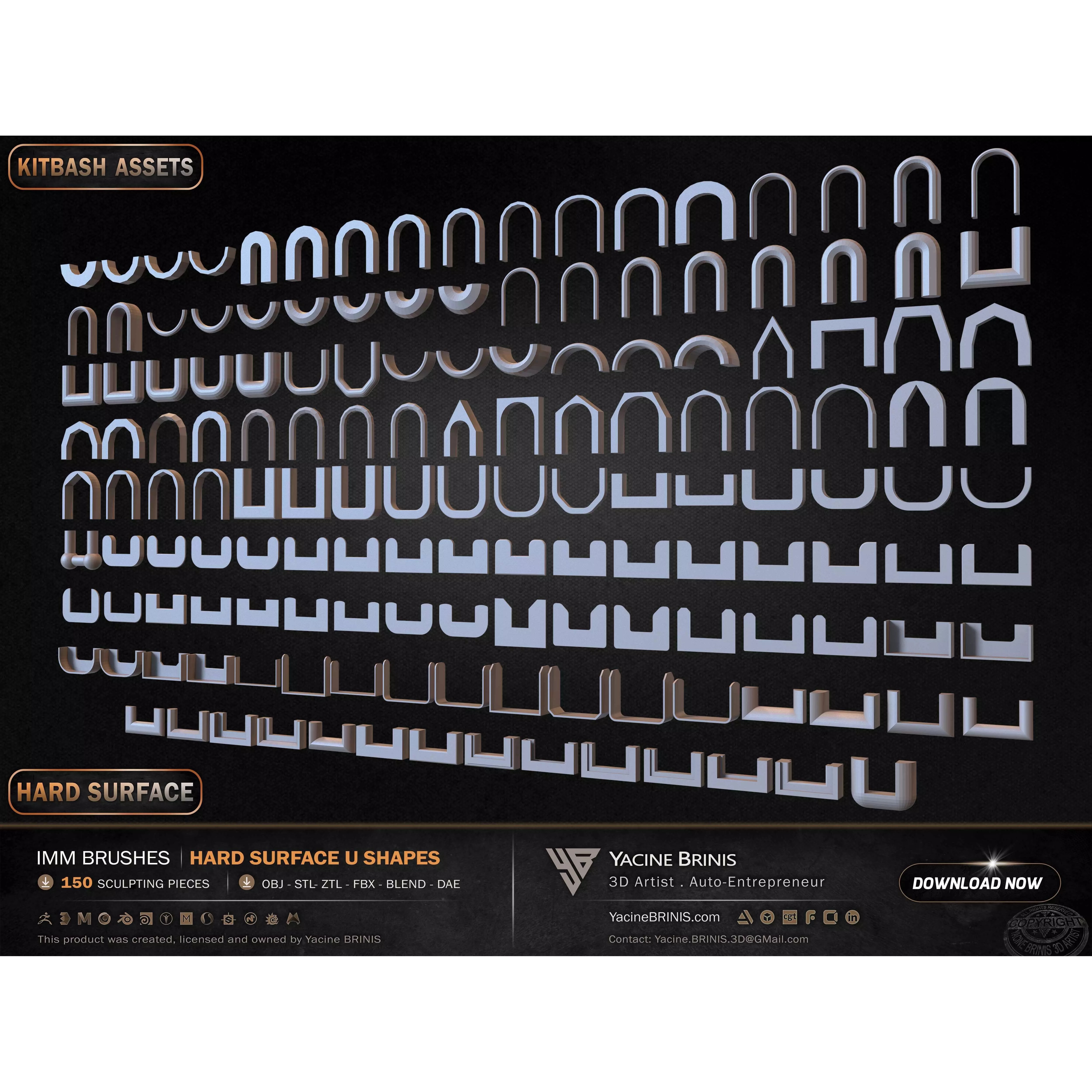 150 Hard Surface IMM U Shapes - Low-Poly 3D Model - View 5