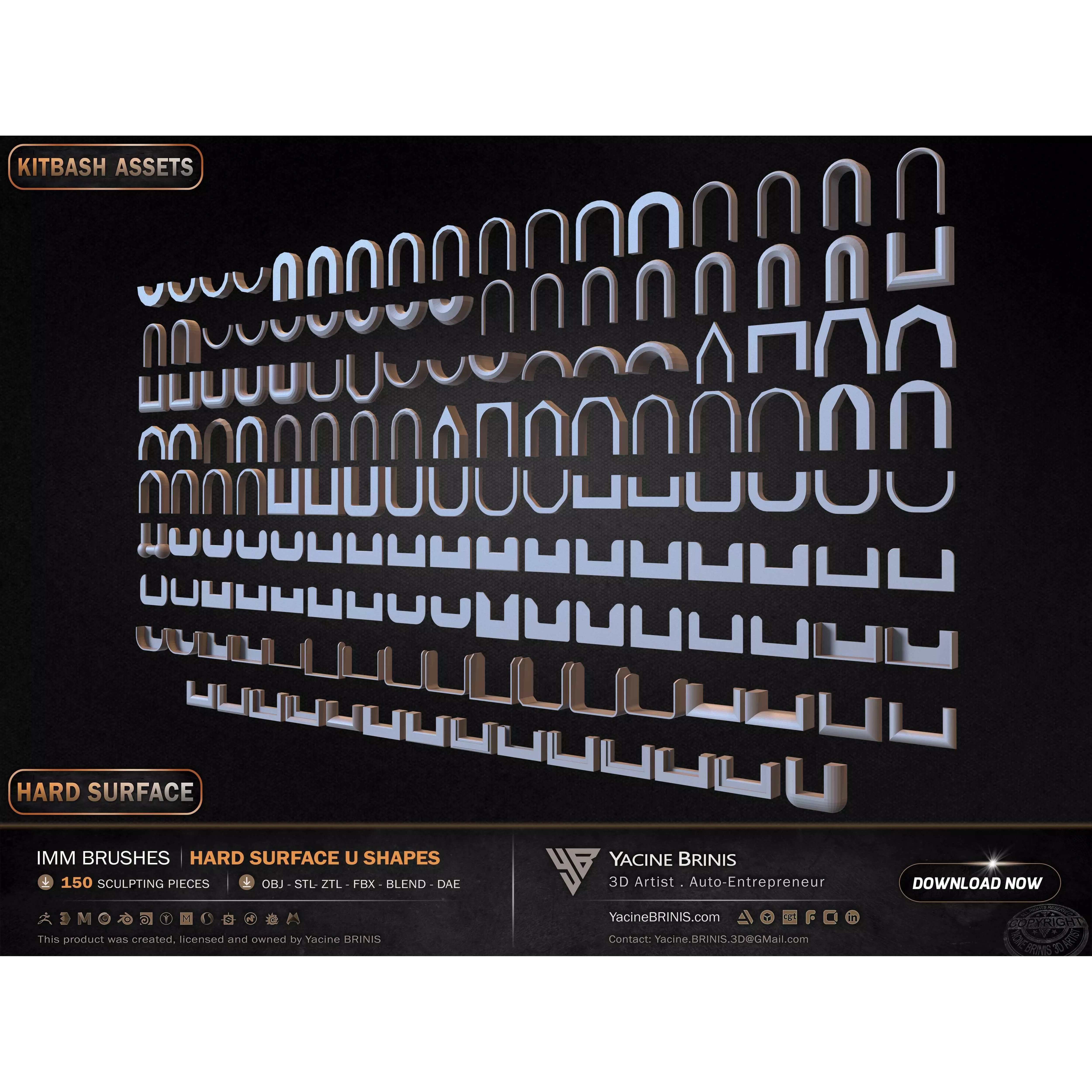 150 Hard Surface IMM U Shapes - Low-Poly 3D Model - View 6