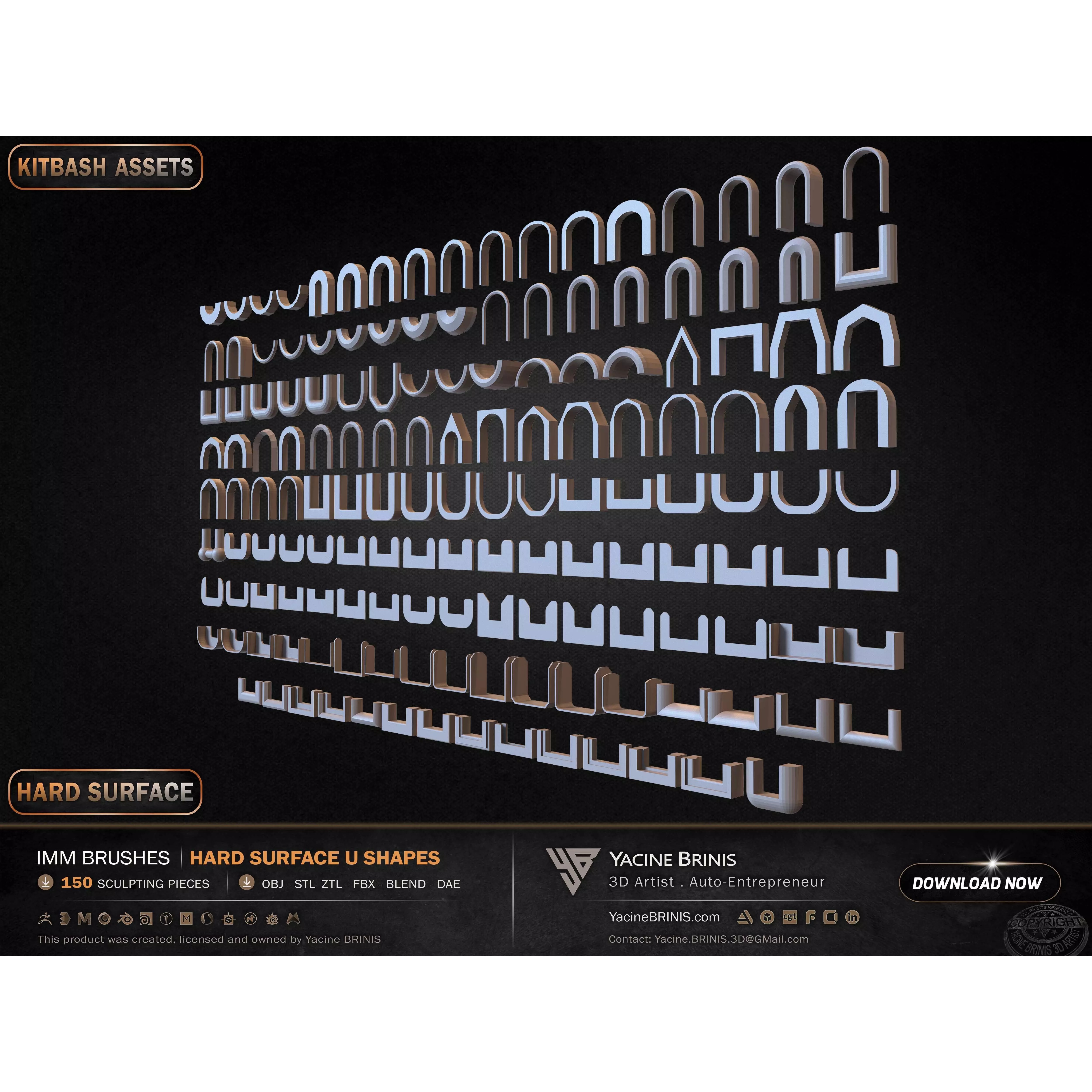 150 Hard Surface IMM U Shapes - Low-Poly 3D Model - View 7