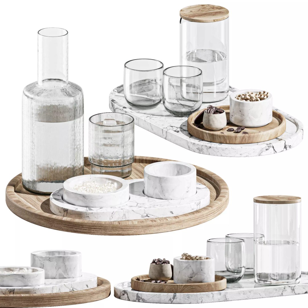 Dishes Tableware Set 3D Model – High Poly Kitchenware, FBX, OBJ - View 2