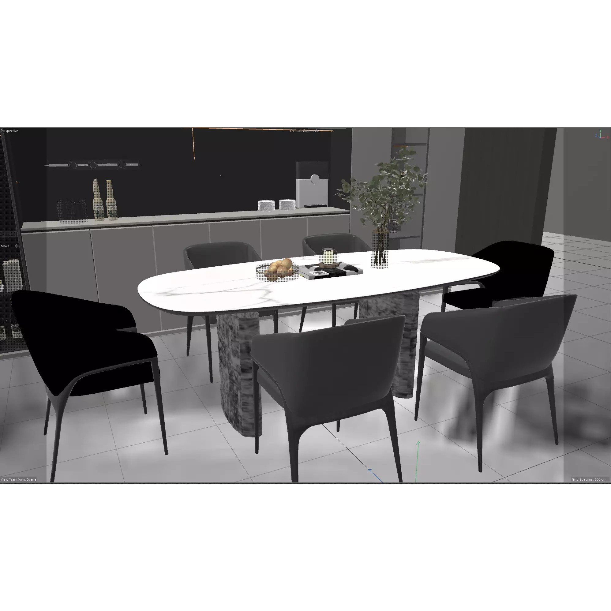 Modern Kitchen and Dining Area Interior Scene 3D Model - View 11
