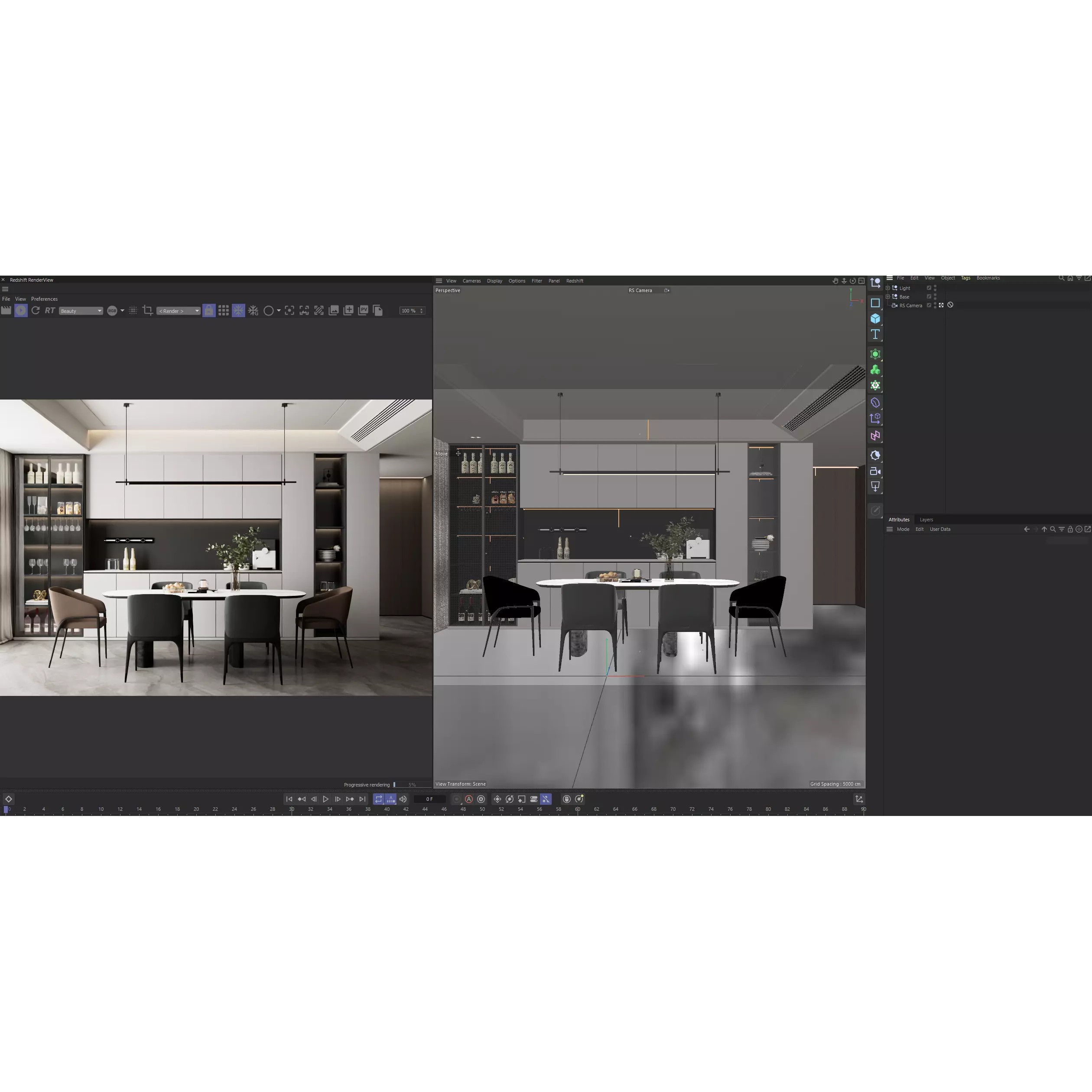 Modern Kitchen and Dining Area Interior Scene 3D Model - View 3