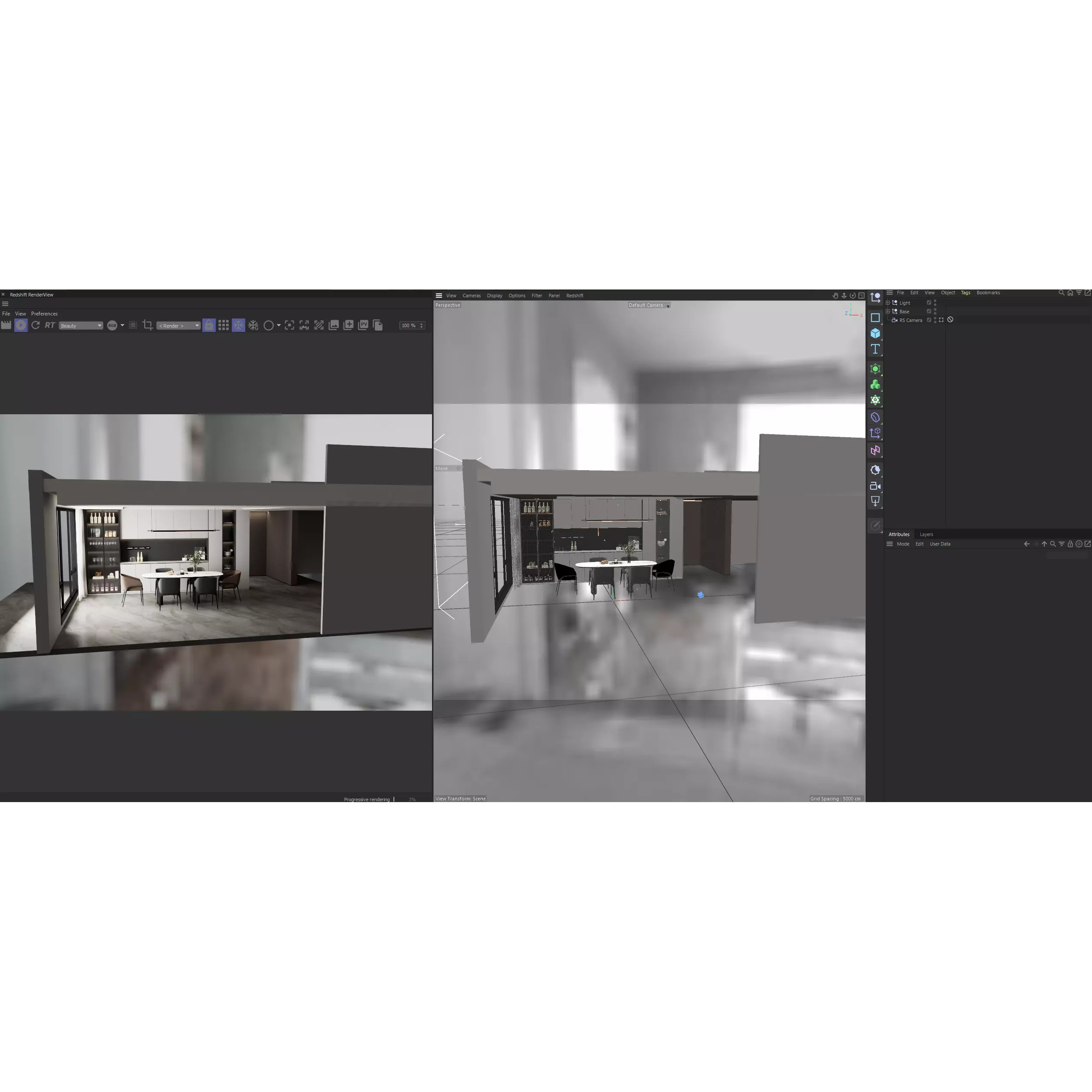 Modern Kitchen and Dining Area Interior Scene 3D Model - View 4