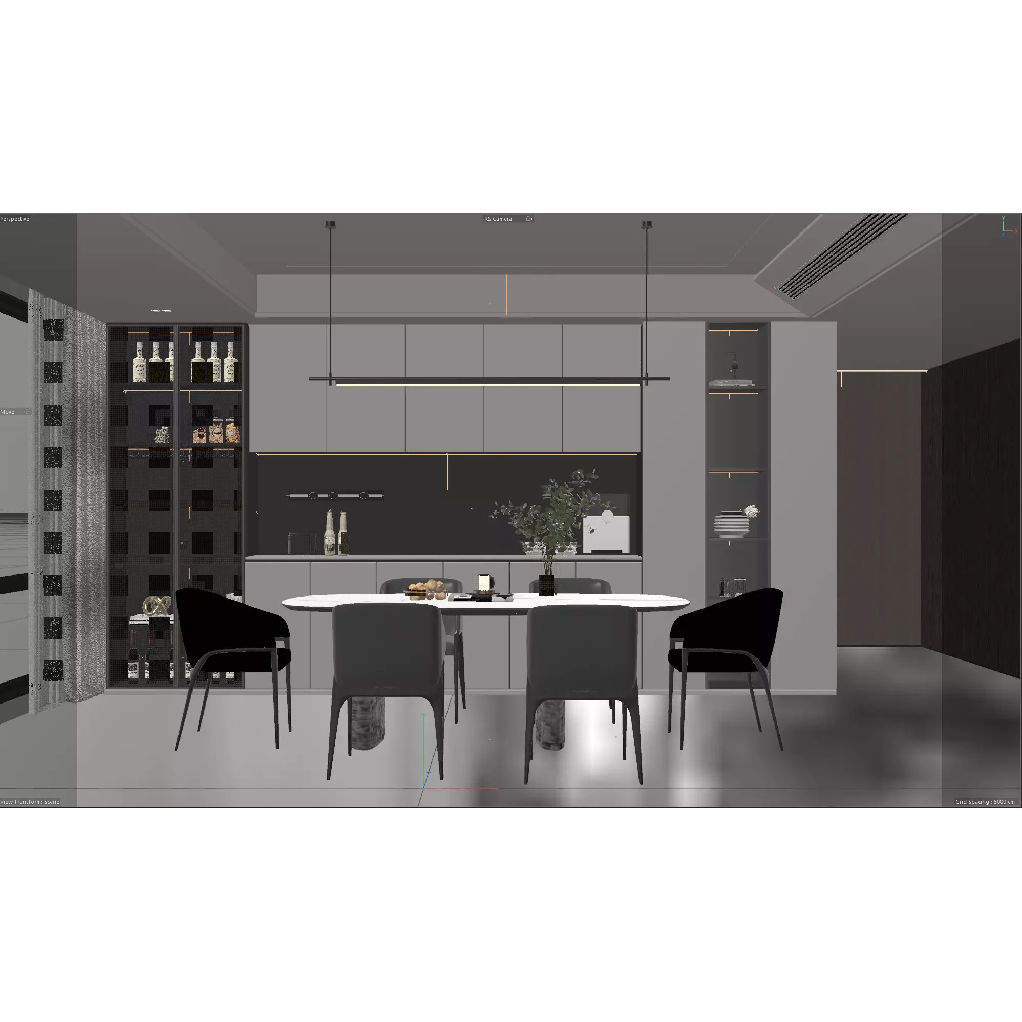 Modern Kitchen and Dining Area Interior Scene 3D Model - View 5