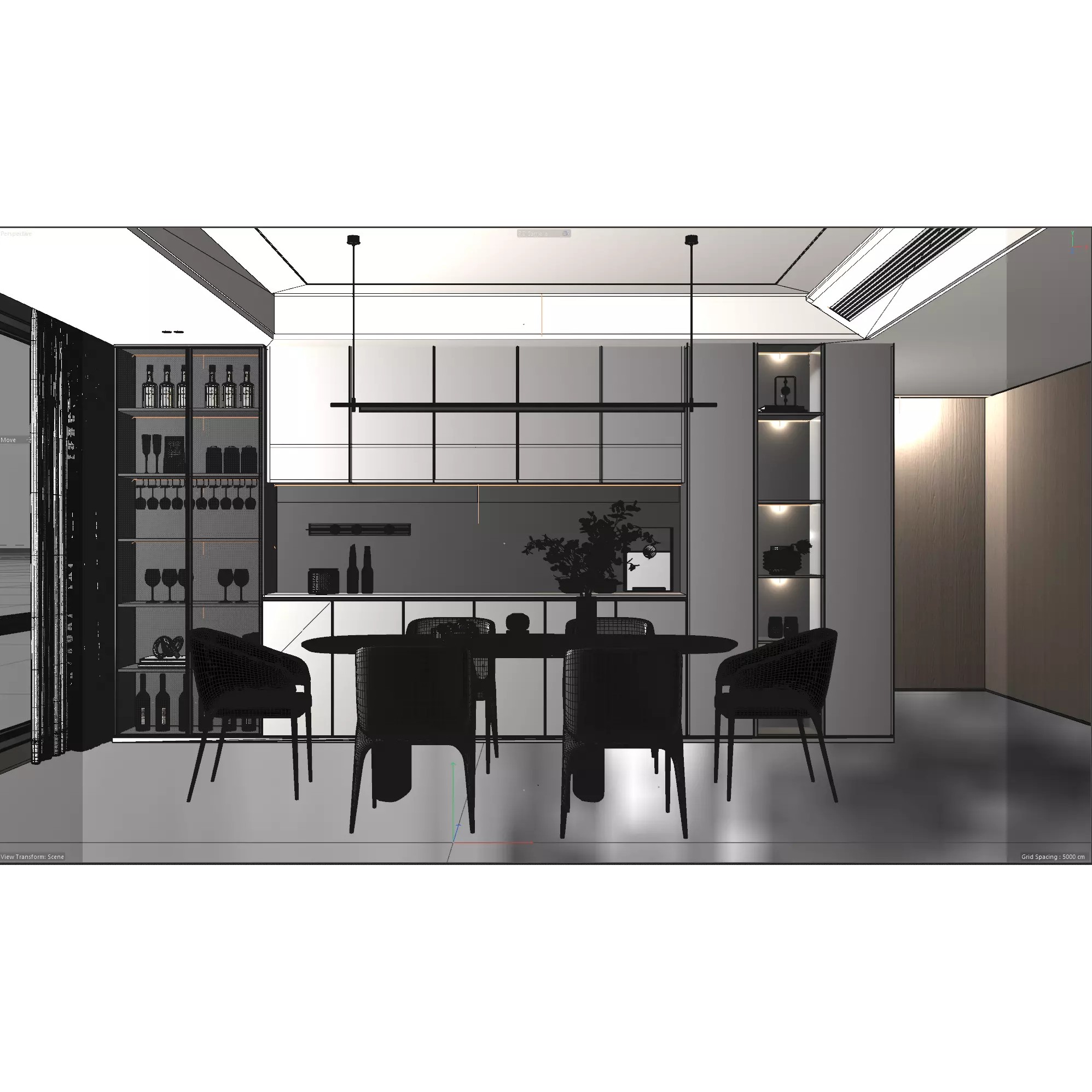 Modern Kitchen and Dining Area Interior Scene 3D Model - View 6