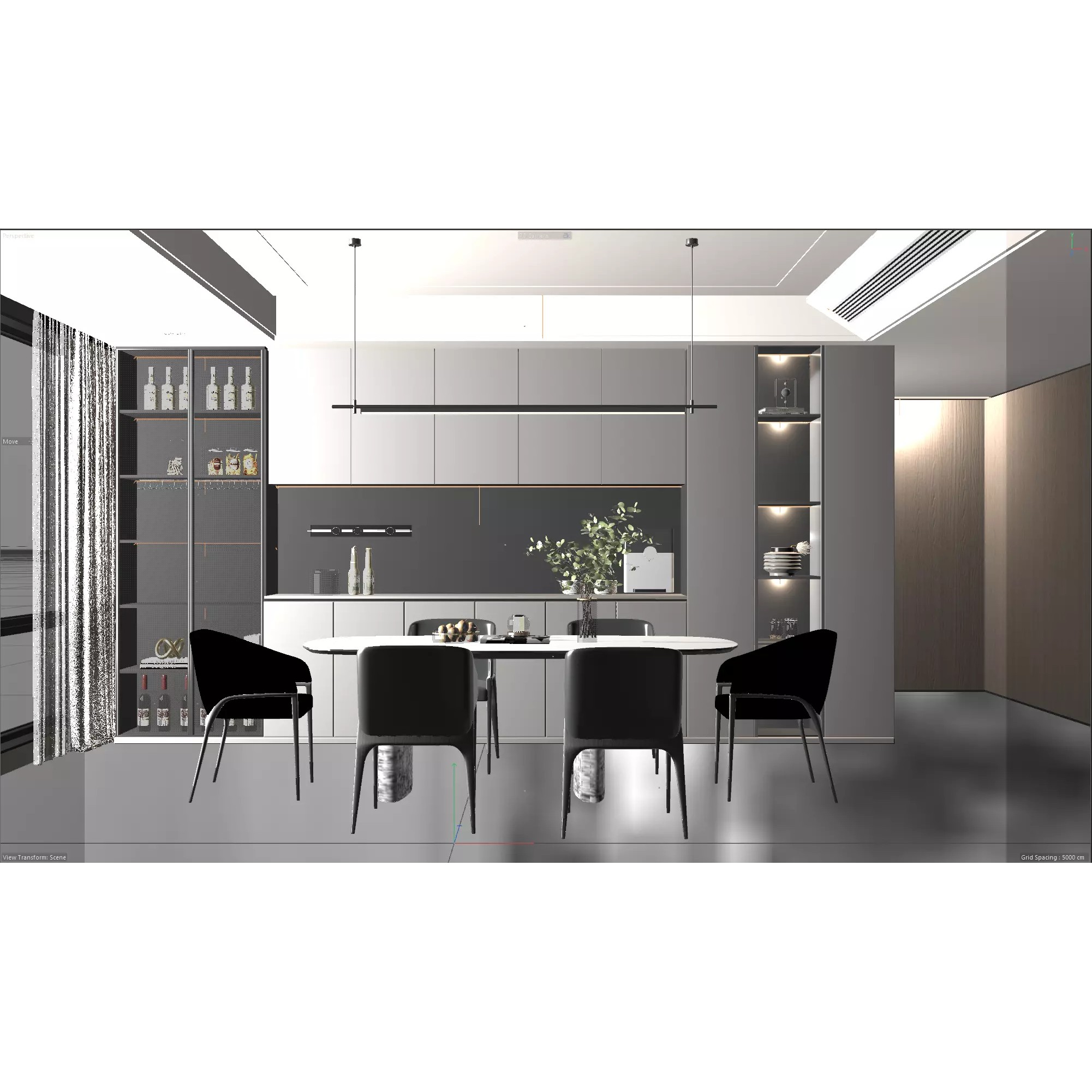 Modern Kitchen and Dining Area Interior Scene 3D Model - View 7
