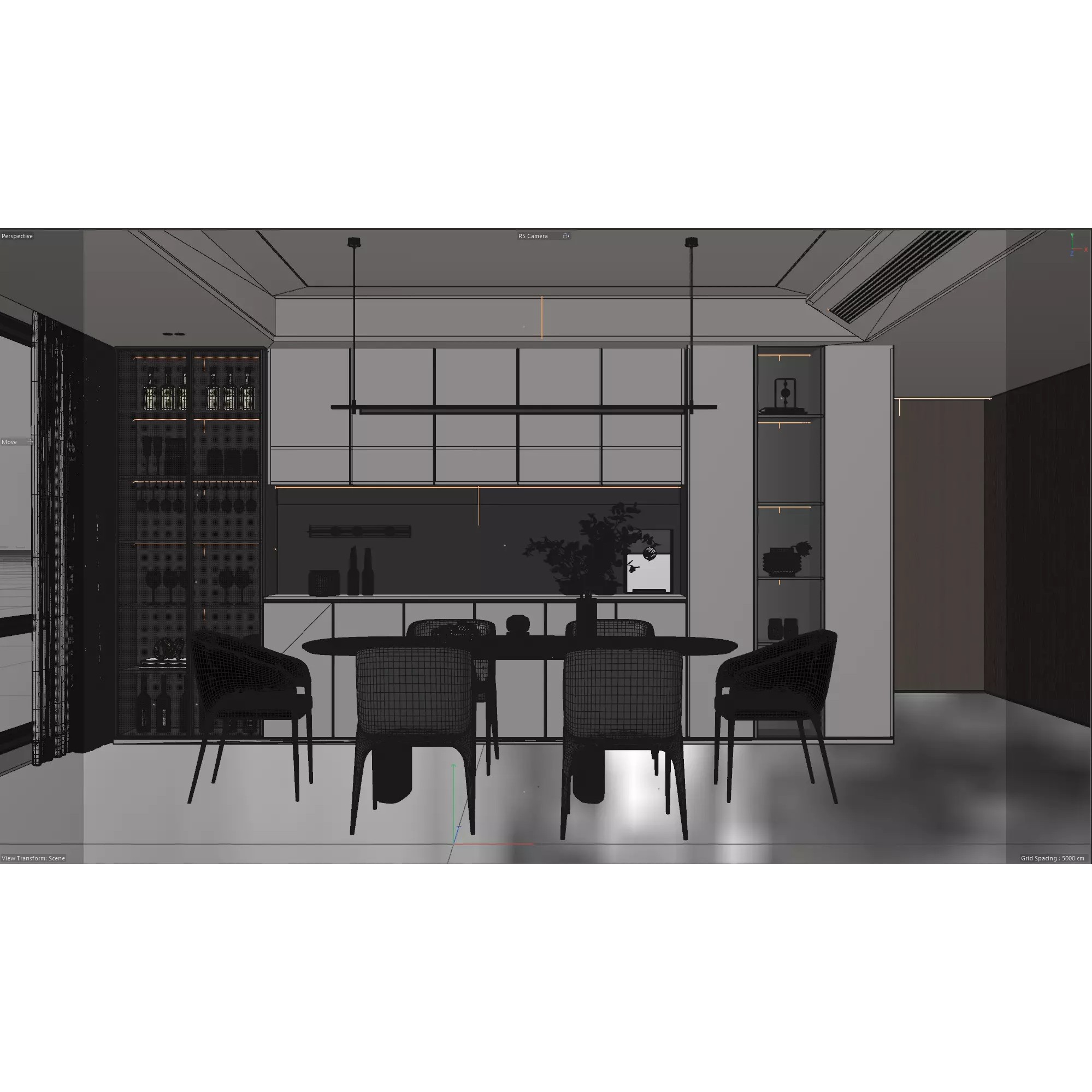 Modern Kitchen and Dining Area Interior Scene 3D Model - View 8