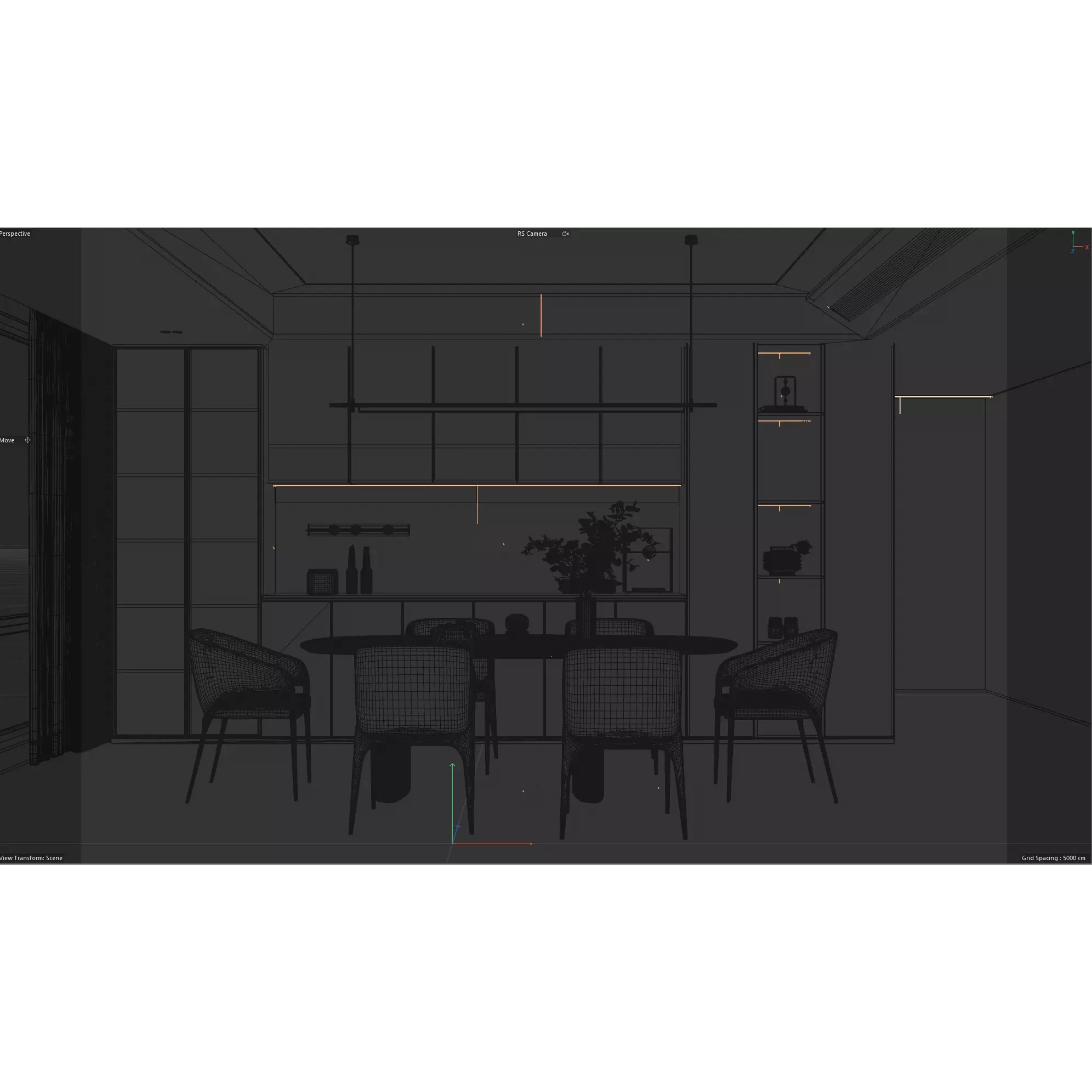 Modern Kitchen and Dining Area Interior Scene 3D Model - View 9