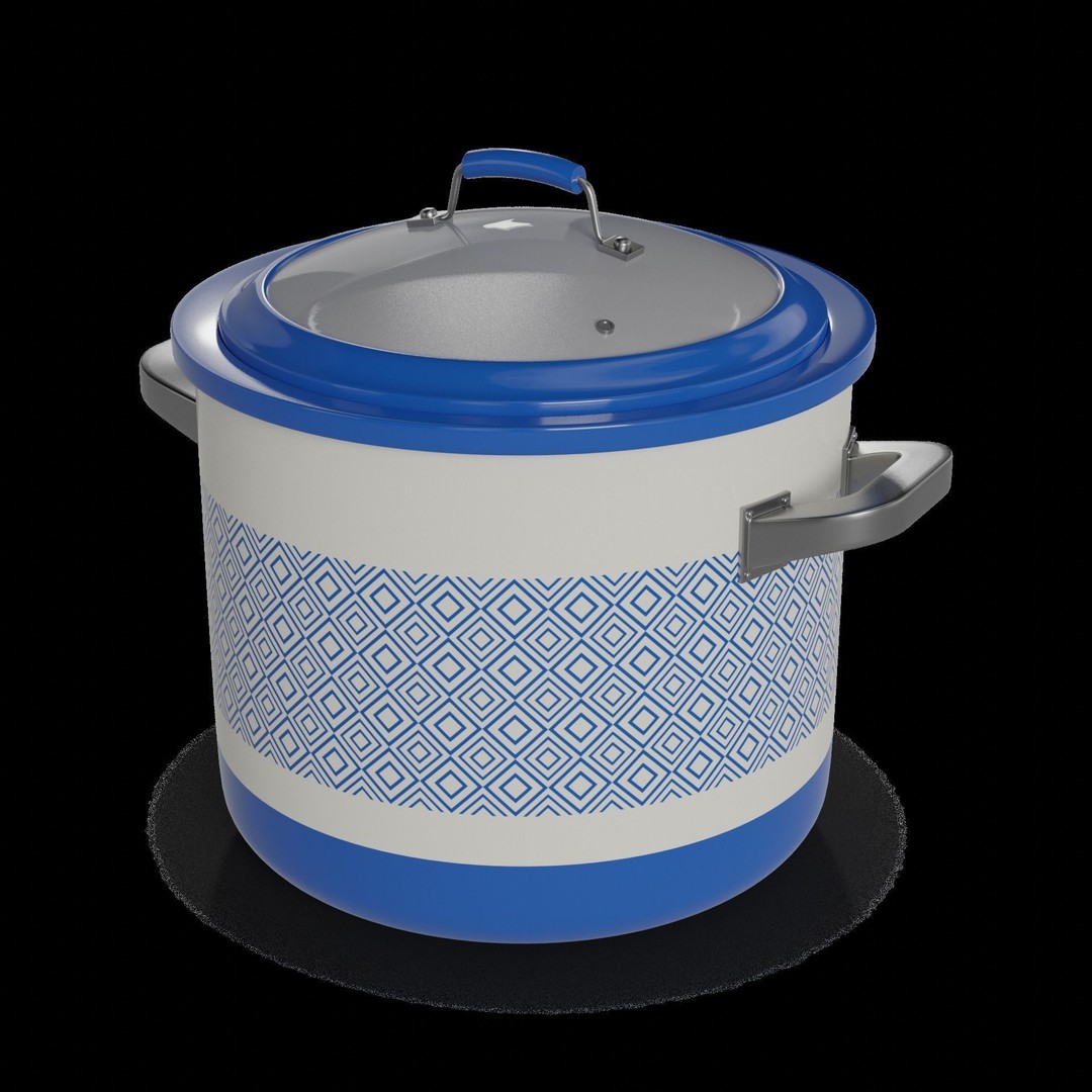 Ceramic Coated Stockpot 3D Model – Low Poly Kitchenware, FBX
