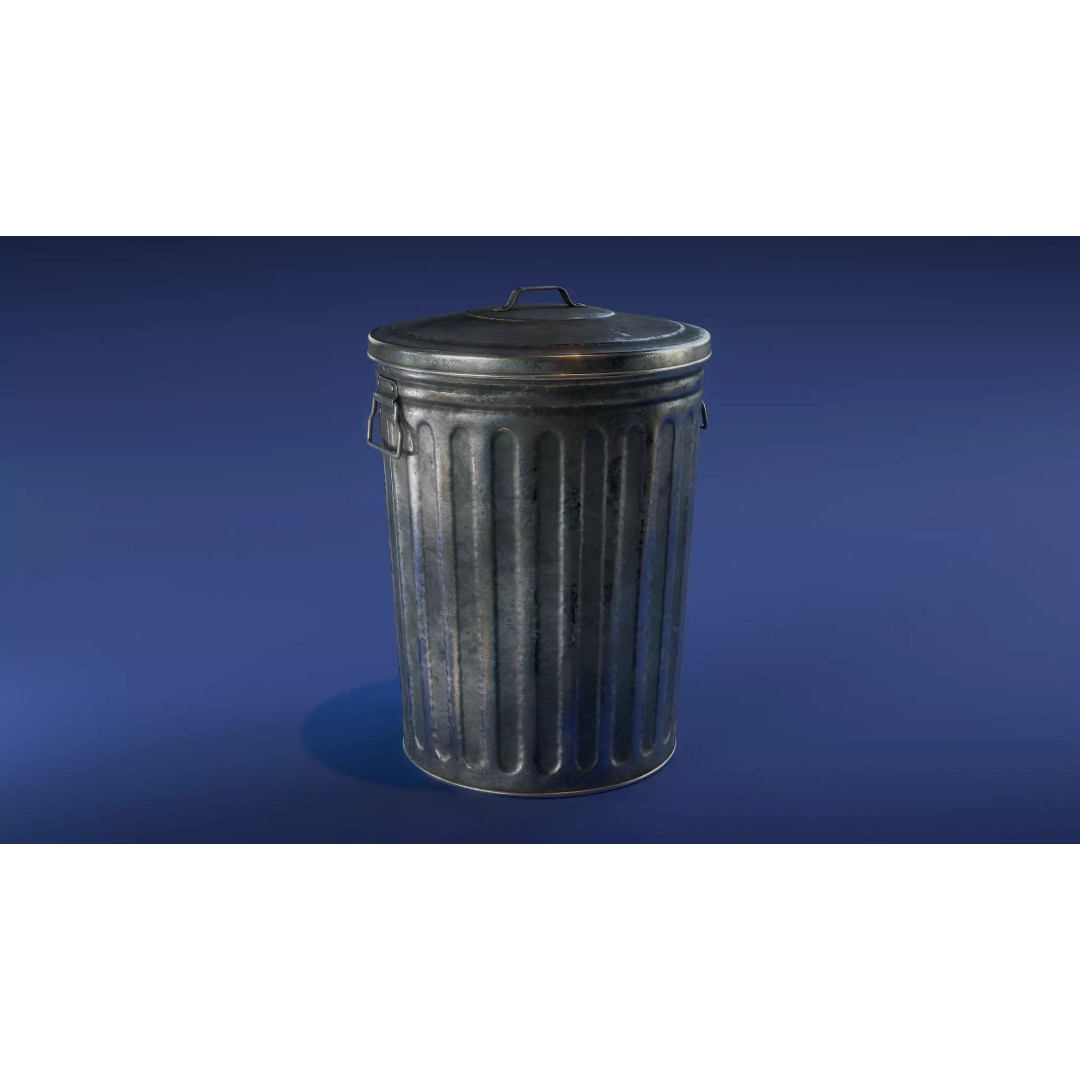 Galvanized Trash Can 3D Model – Low Poly Game Asset, FBX - View 2
