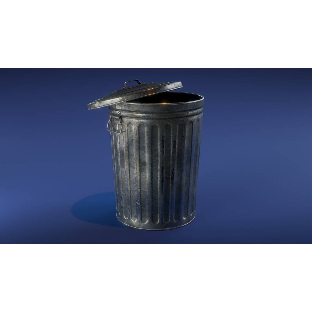 Galvanized Trash Can 3D Model – Low Poly Game Asset, FBX - View 5