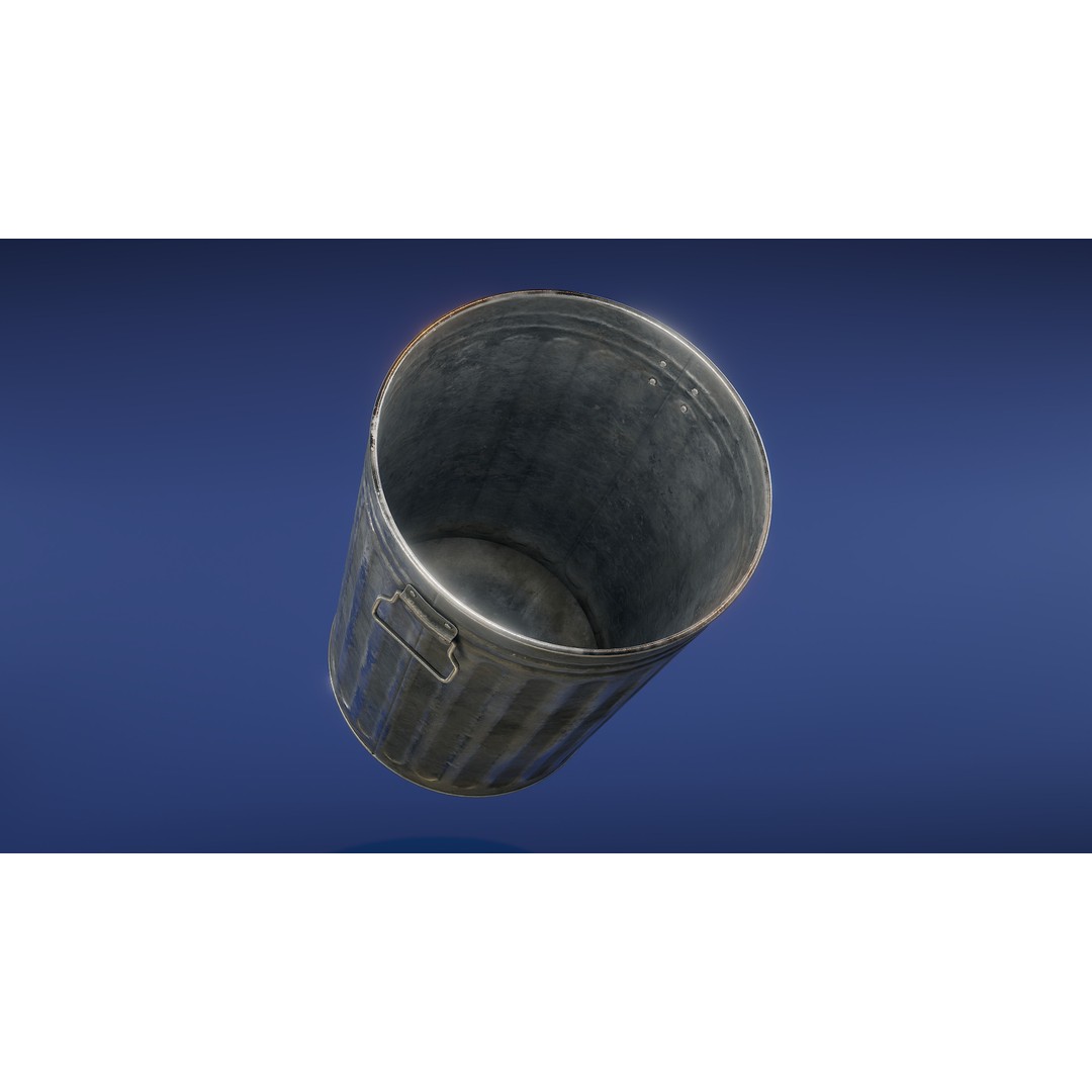 Galvanized Trash Can 3D Model – Low Poly Game Asset, FBX - View 6