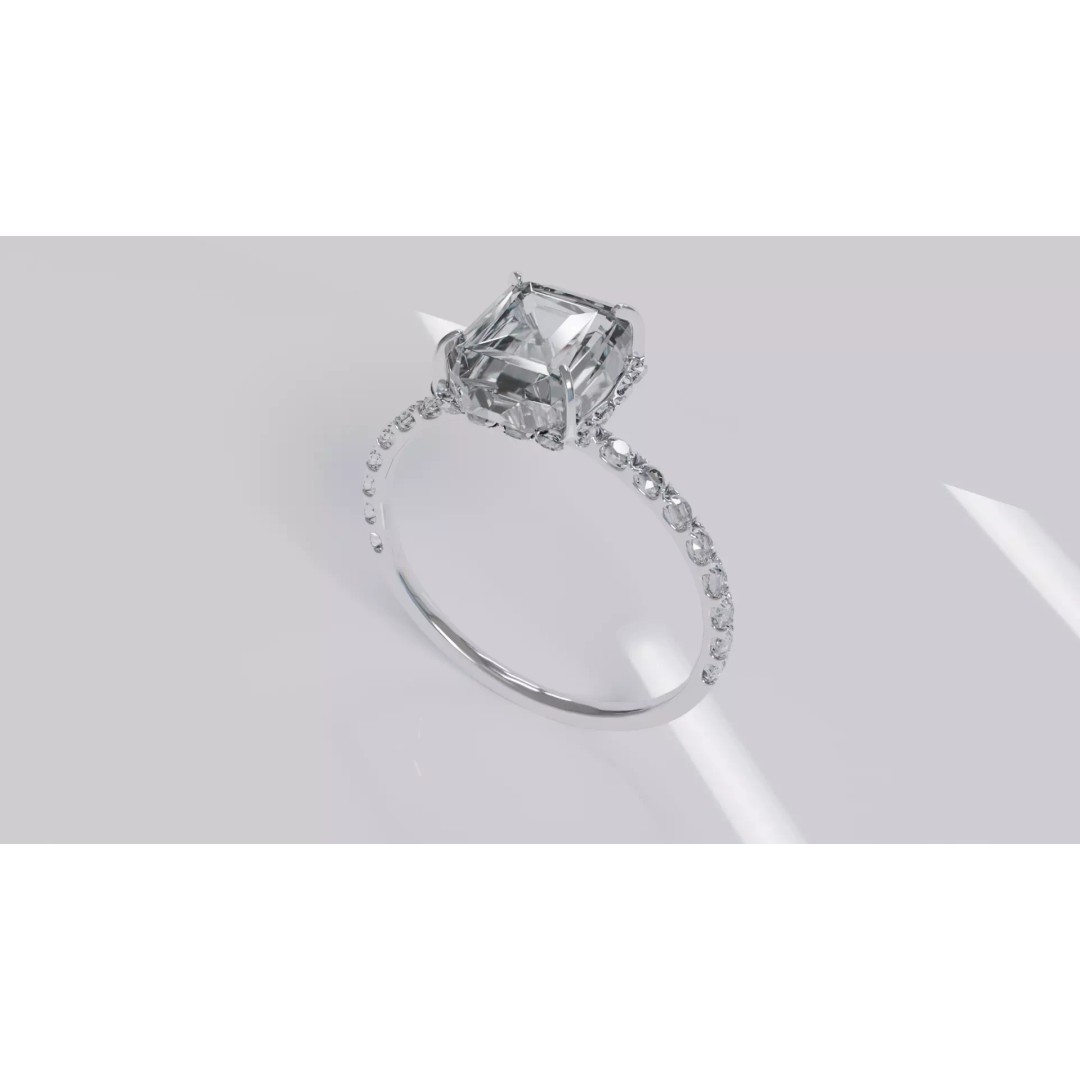 Platinum Ring 3D Model – Elegant Design with Square Diamond, Game Ready - View 2