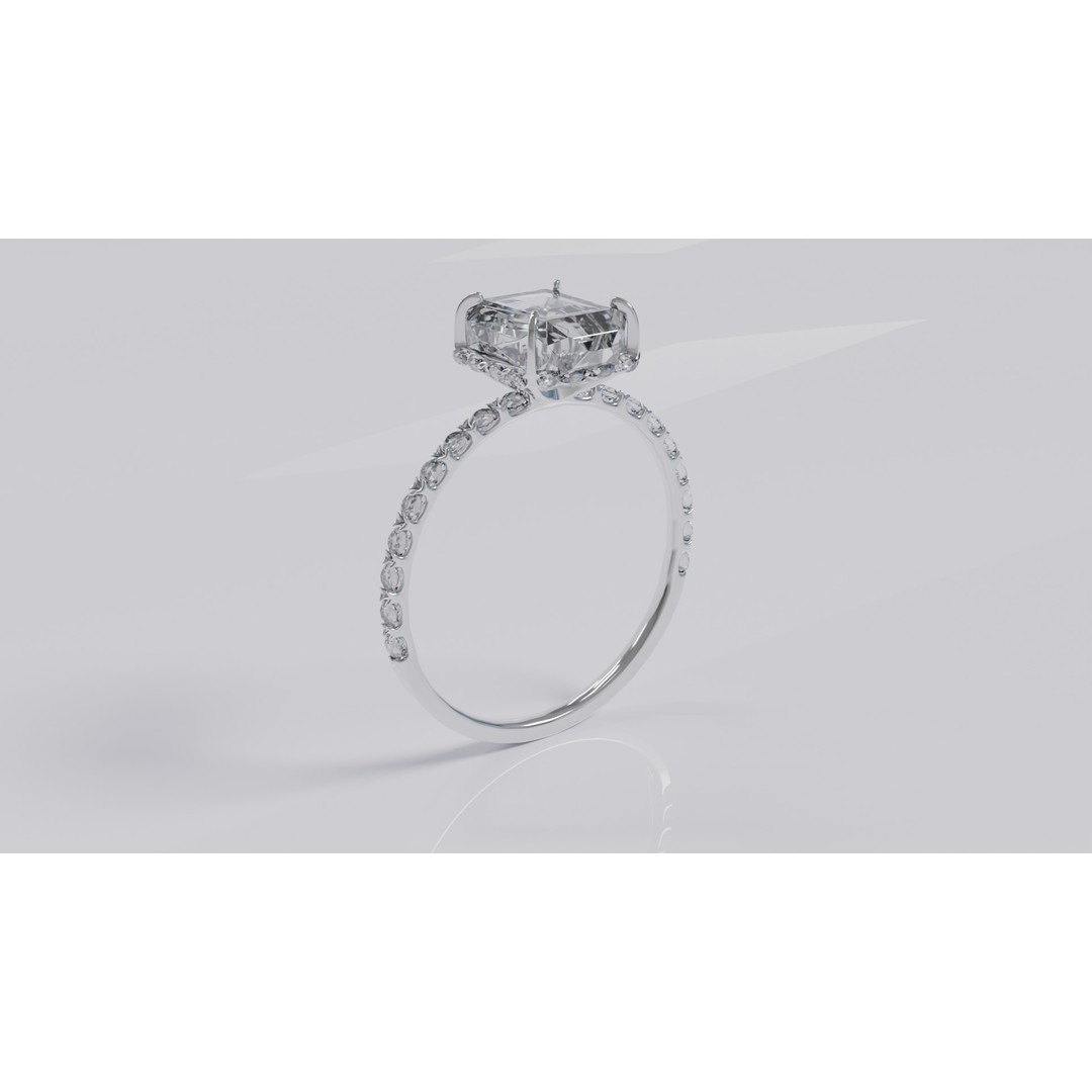 Platinum Ring 3D Model – Elegant Design with Square Diamond, Game Ready - View 3