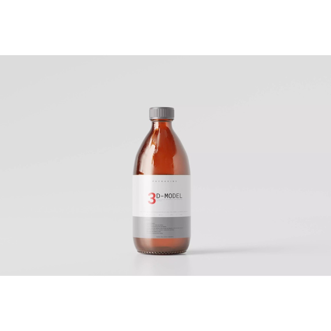 Amber Glass Cosmetic Packaging Bottle 3D Model – Low Poly, FBX, OBJ - View 2