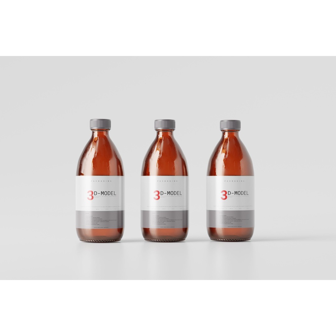 Amber Glass Cosmetic Packaging Bottle 3D Model – Low Poly, FBX, OBJ - View 3