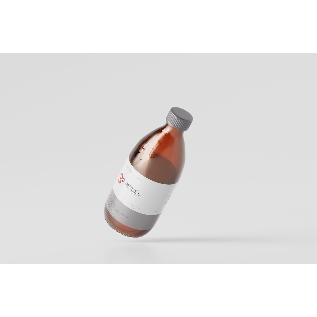 Amber Glass Cosmetic Packaging Bottle 3D Model – Low Poly, FBX, OBJ - View 4