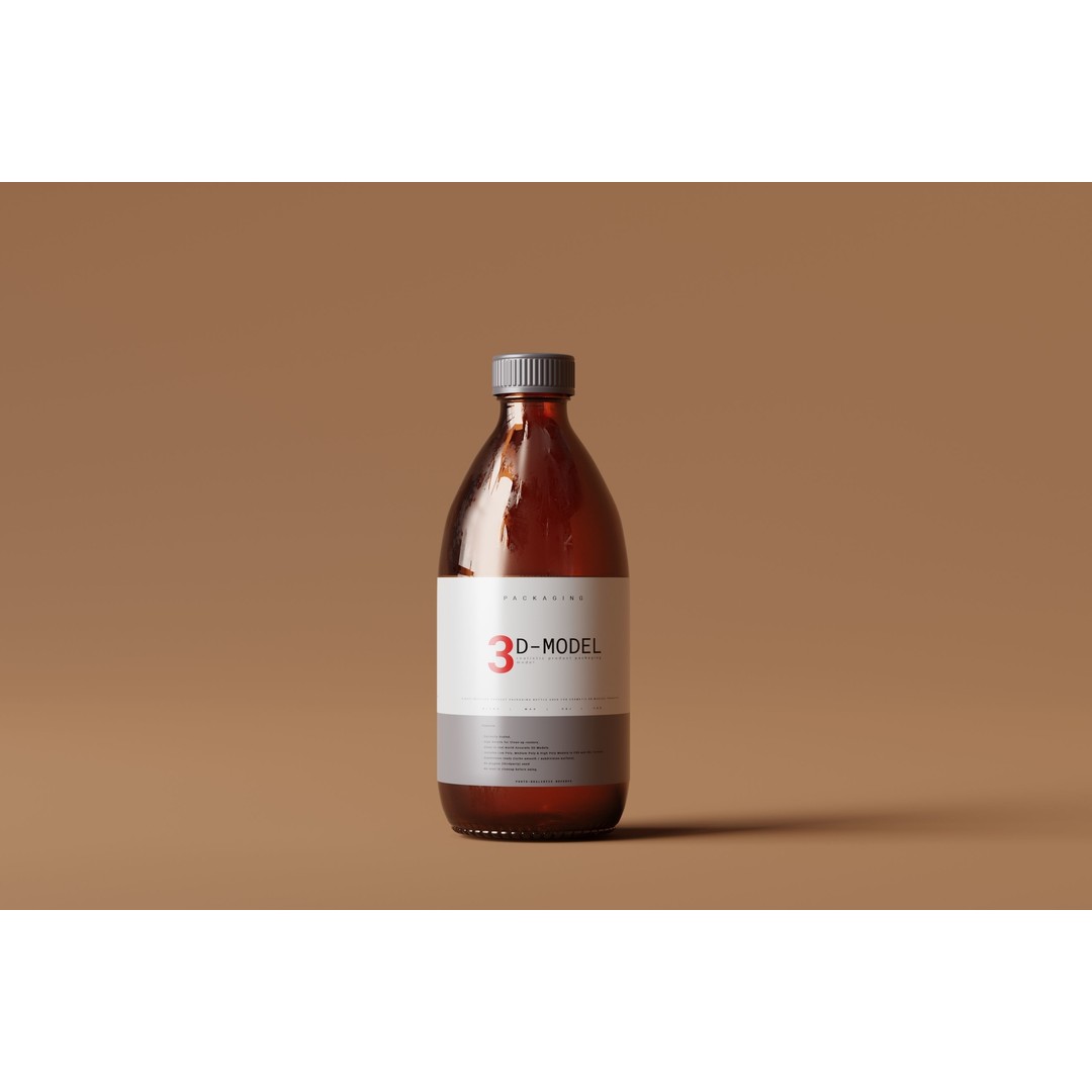 Amber Glass Cosmetic Packaging Bottle 3D Model – Low Poly, FBX, OBJ - View 6