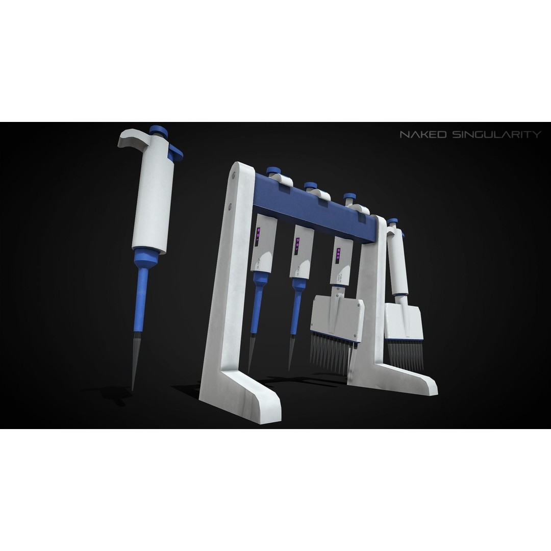 Micropipette 3D Model – Low Poly Laboratory Asset, FBX, PBR - View 3
