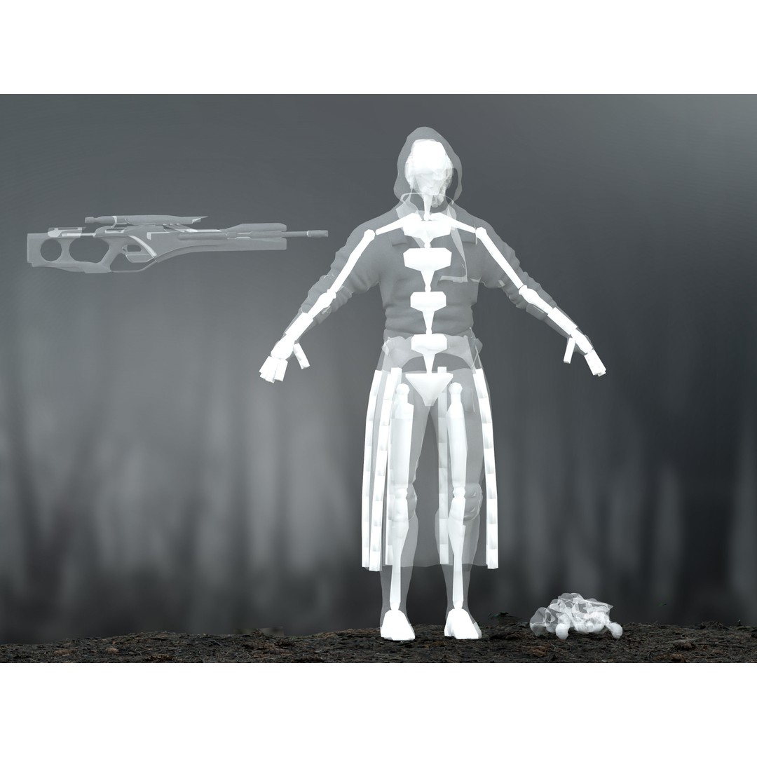Sci-Fi Sniper Soldier 3D Model – Low-Poly Rigged Character, FBX, OBJ