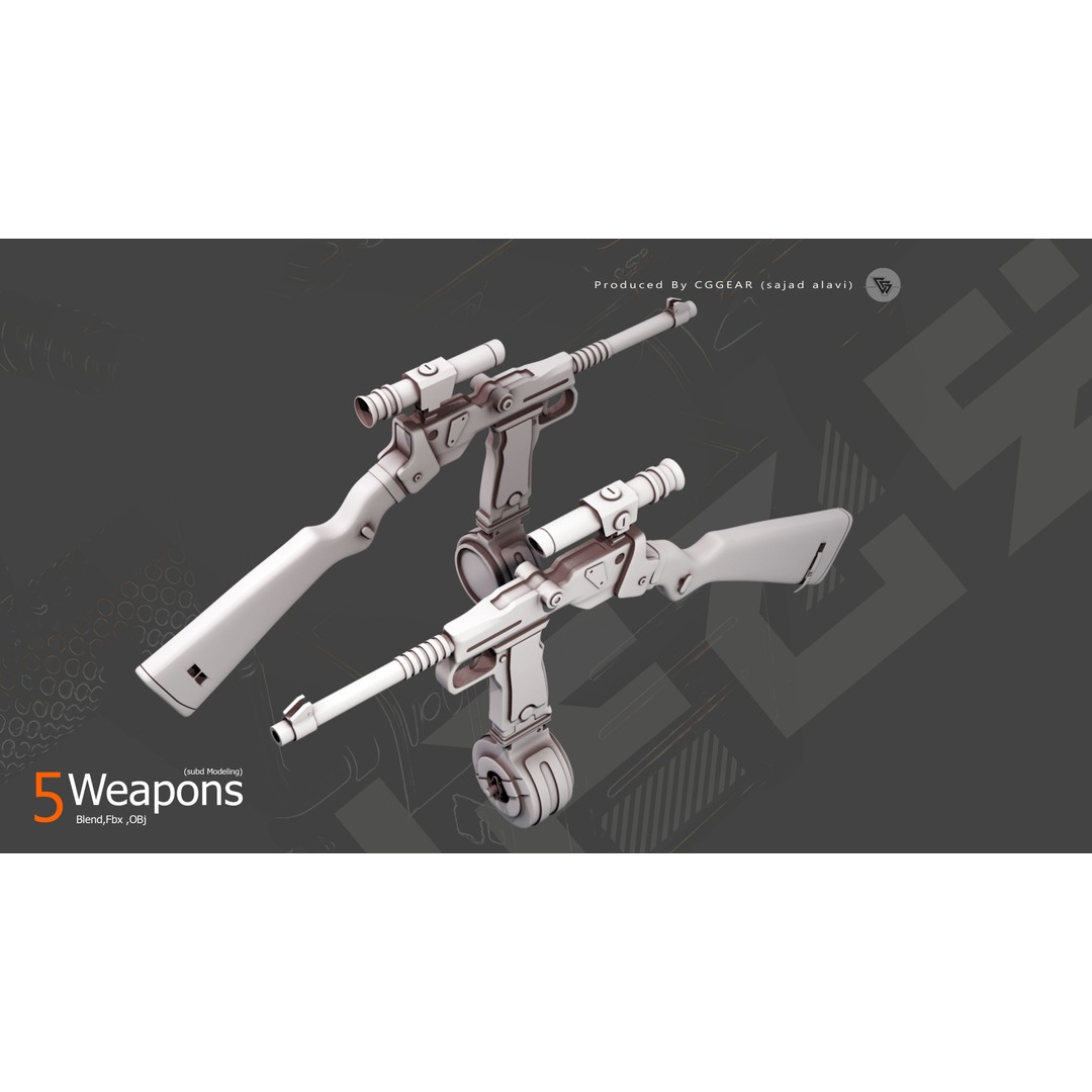 Sci-Fi Gun 3D Model – Subdivision Ready Asset, FBX, Blender, OBJ
