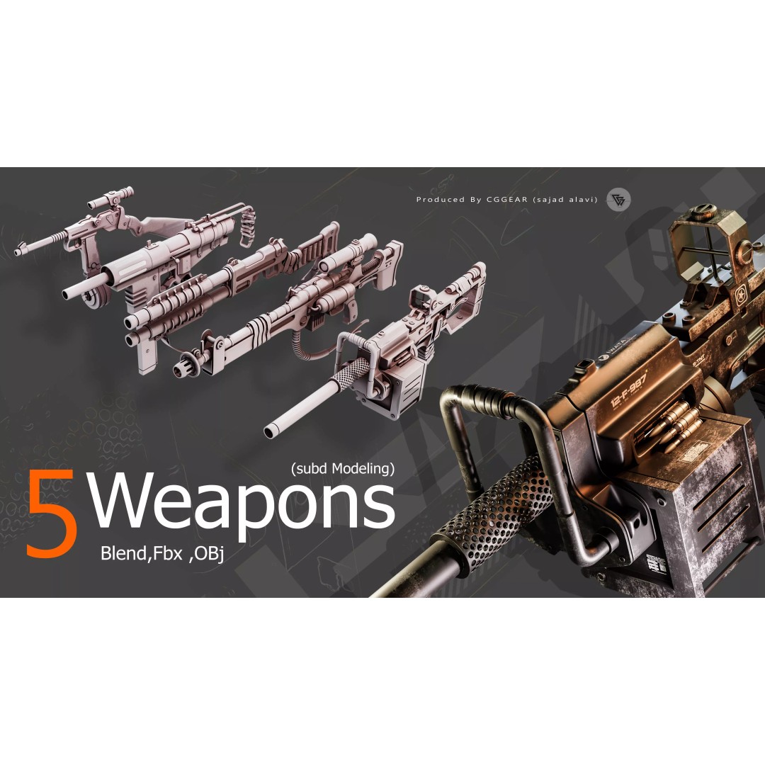 Sci-Fi Gun 3D Model – Subdivision Ready Asset, FBX, Blender, OBJ - View 2