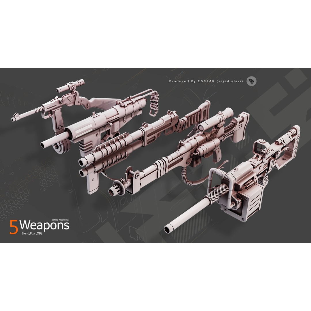 Sci-Fi Gun 3D Model – Subdivision Ready Asset, FBX, Blender, OBJ - View 3