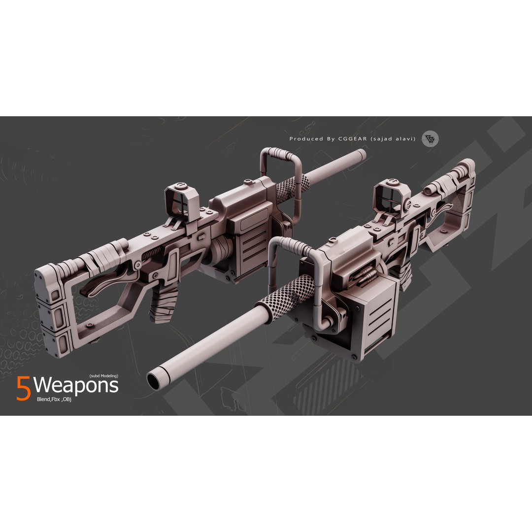 Sci-Fi Gun 3D Model – Subdivision Ready Asset, FBX, Blender, OBJ - View 4