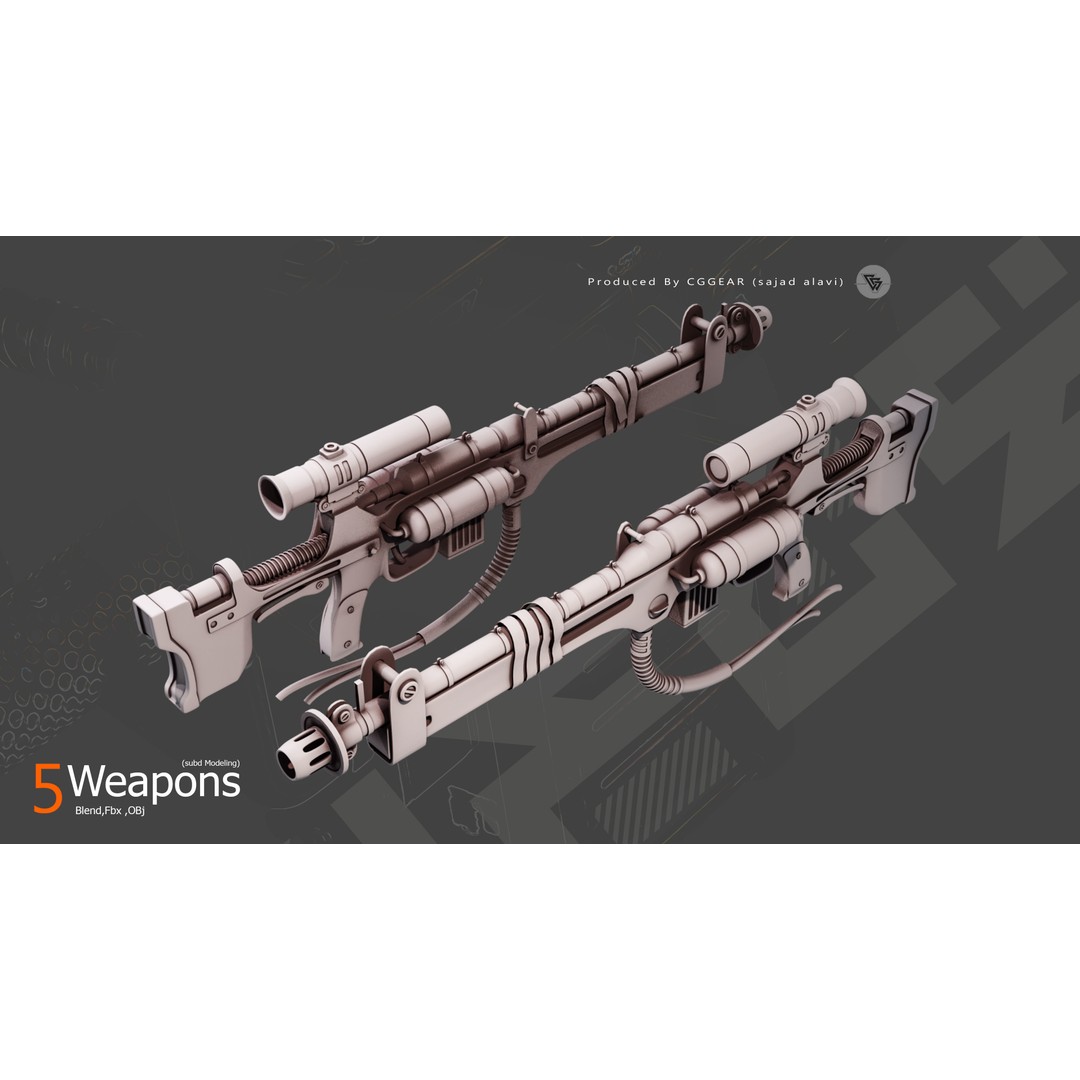 Sci-Fi Gun 3D Model – Subdivision Ready Asset, FBX, Blender, OBJ - View 5
