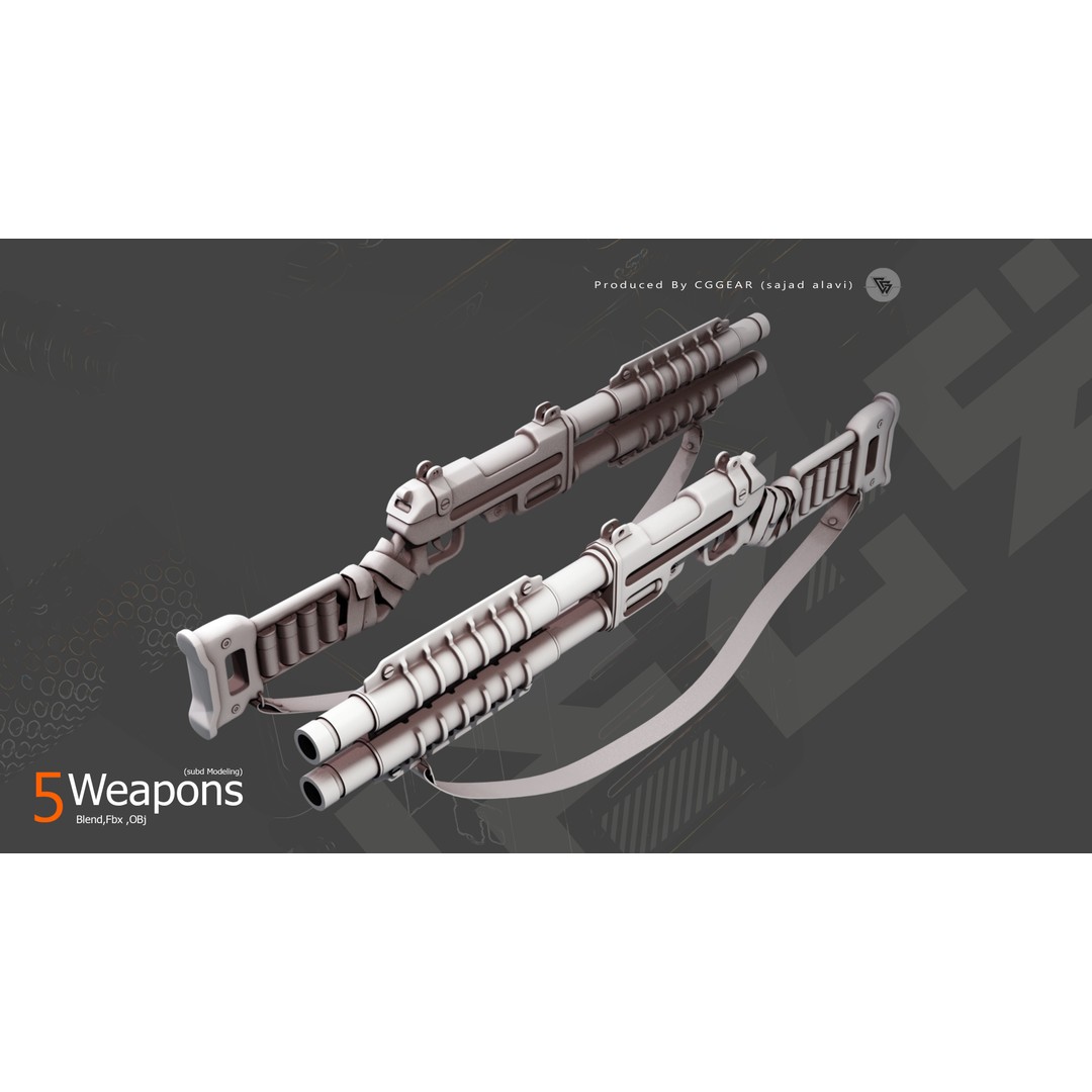 Sci-Fi Gun 3D Model – Subdivision Ready Asset, FBX, Blender, OBJ - View 6