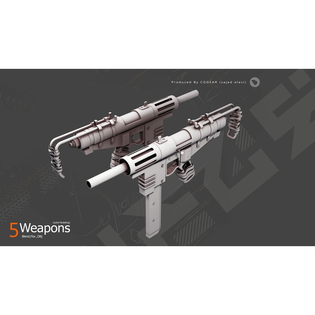 Sci-Fi Gun 3D Model – Subdivision Ready Asset, FBX, Blender, OBJ - View 7