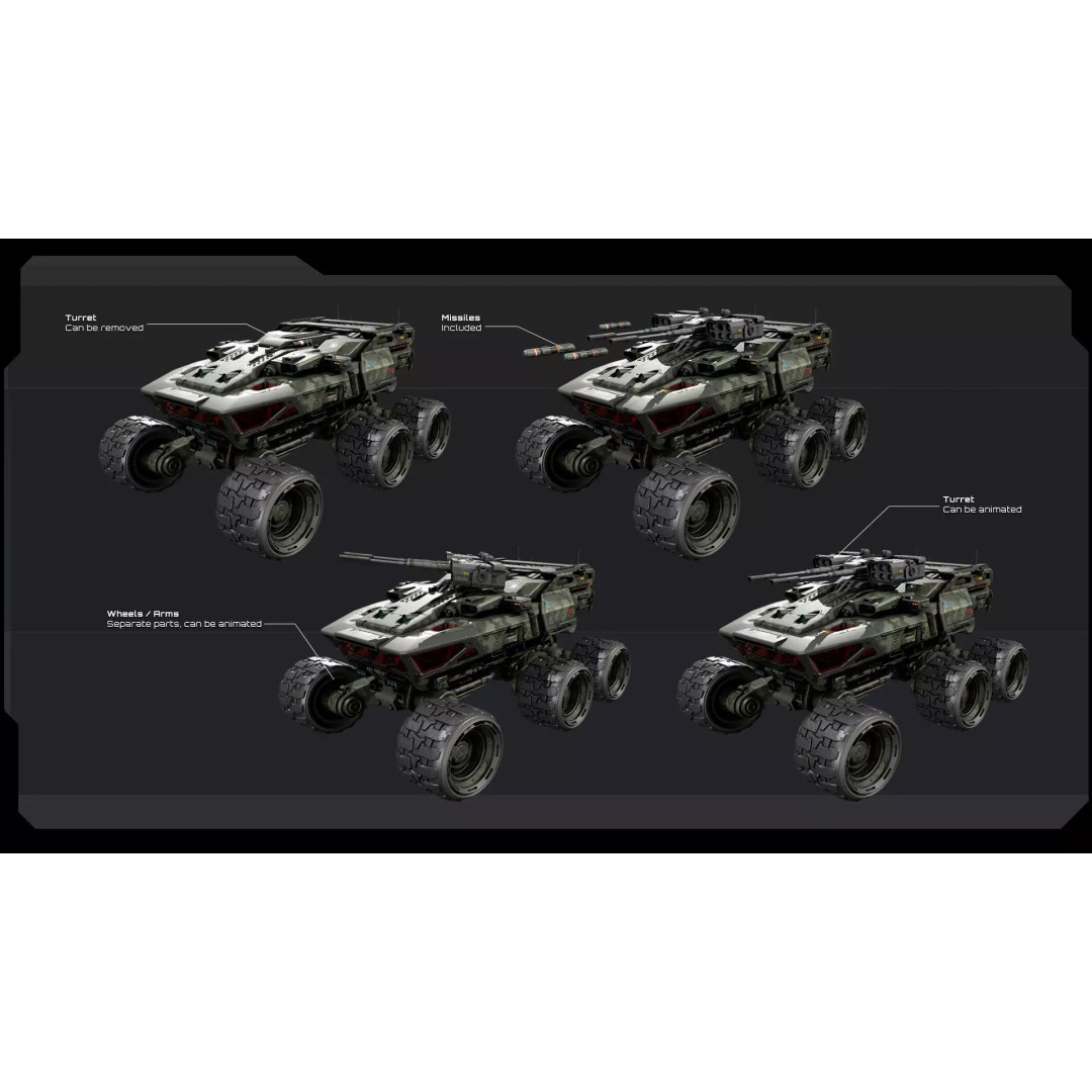 MPV 35 3D Model – Low Poly Sci-Fi Military Vehicle, FBX/OBJ - View 10