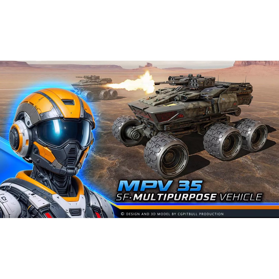 MPV 35 3D Model – Low Poly Sci-Fi Military Vehicle, FBX/OBJ - View 2