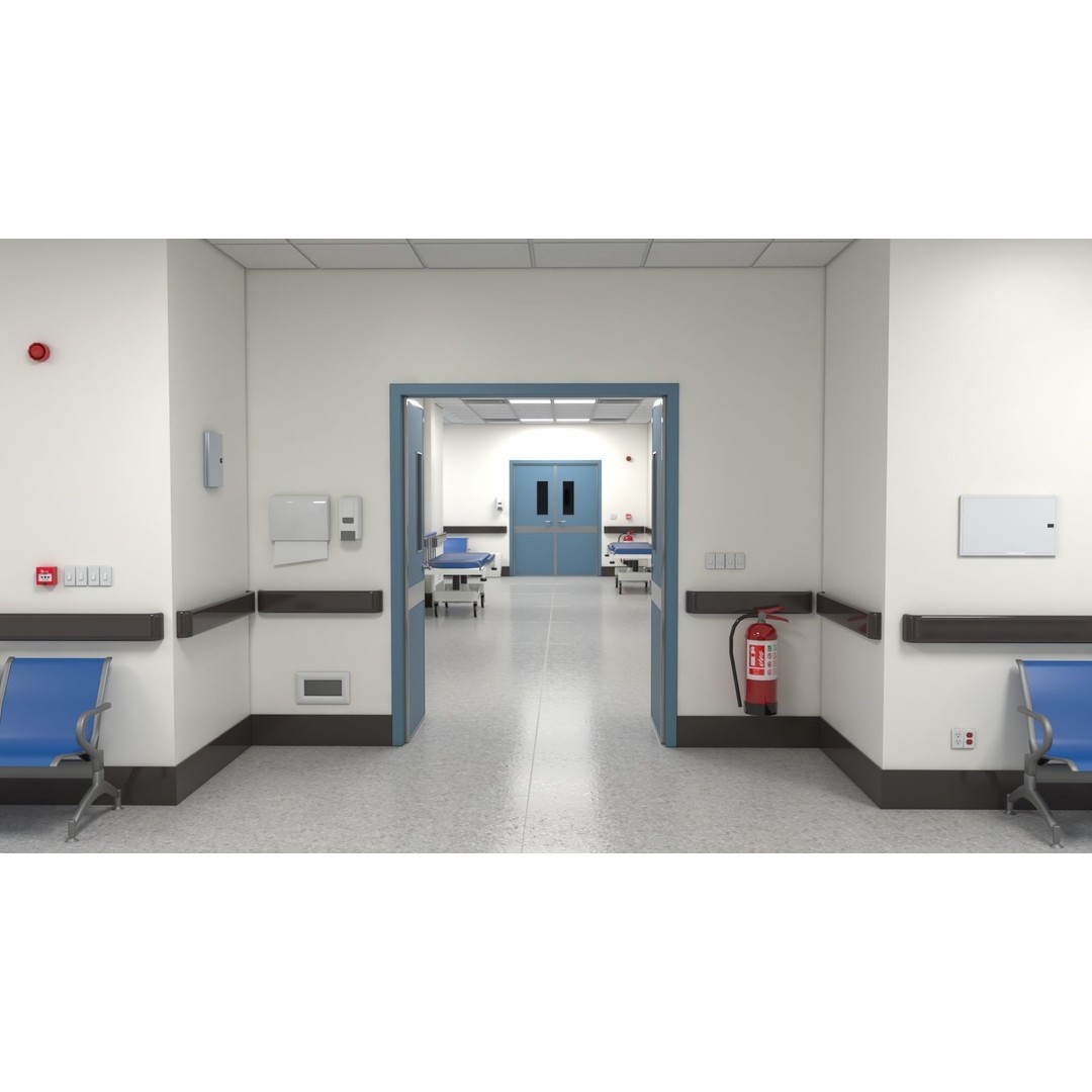 Modular Hospital Corridor 3D Model – Low Poly Game Ready Environment - View 10