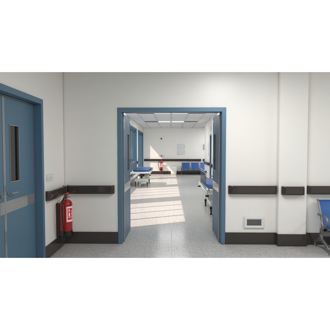 Modular Hospital Corridor 3D Model – Low Poly Game Ready Environment - View 11